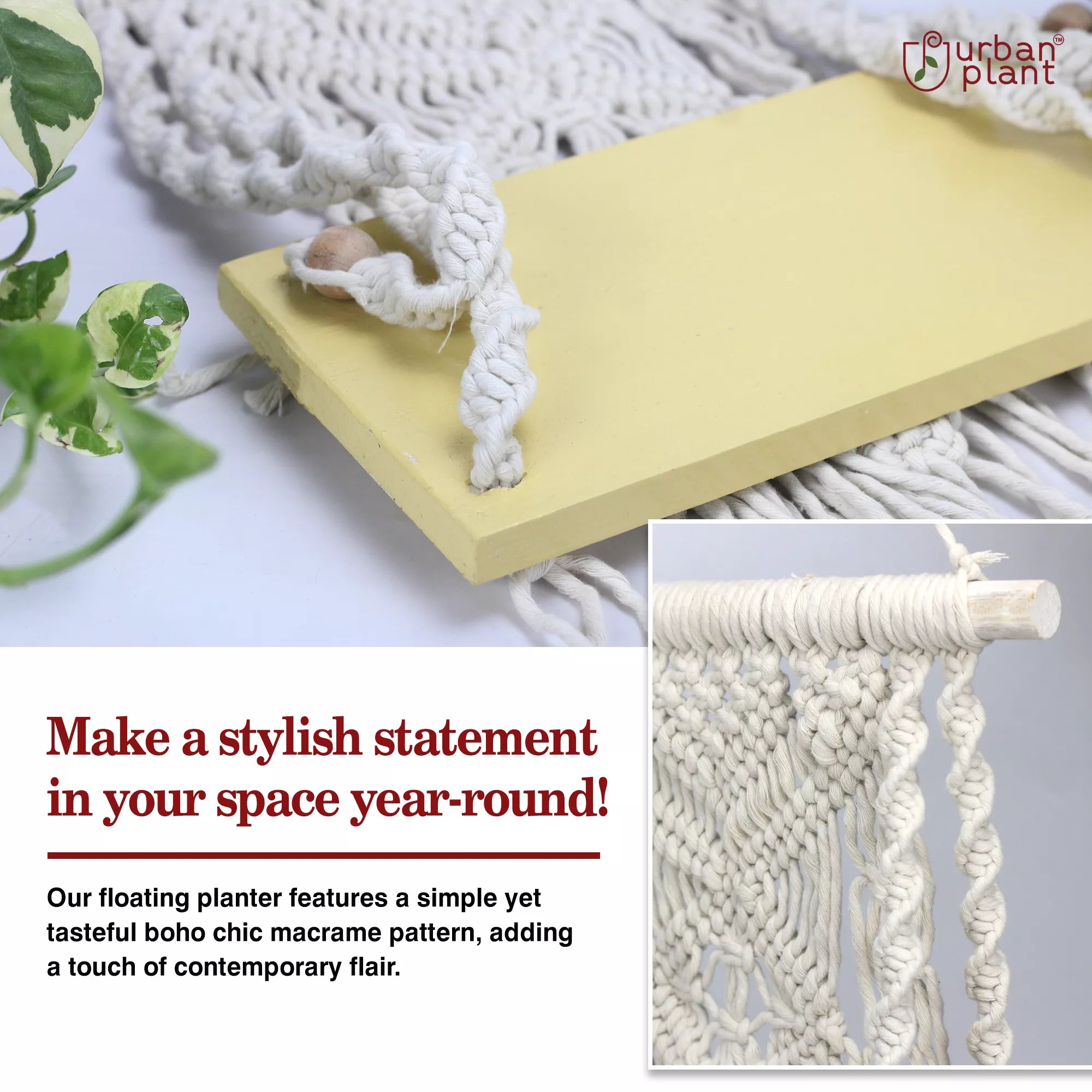 Sleeky Wood Macrame Plant Hanger Hanging Planter Urban Plant