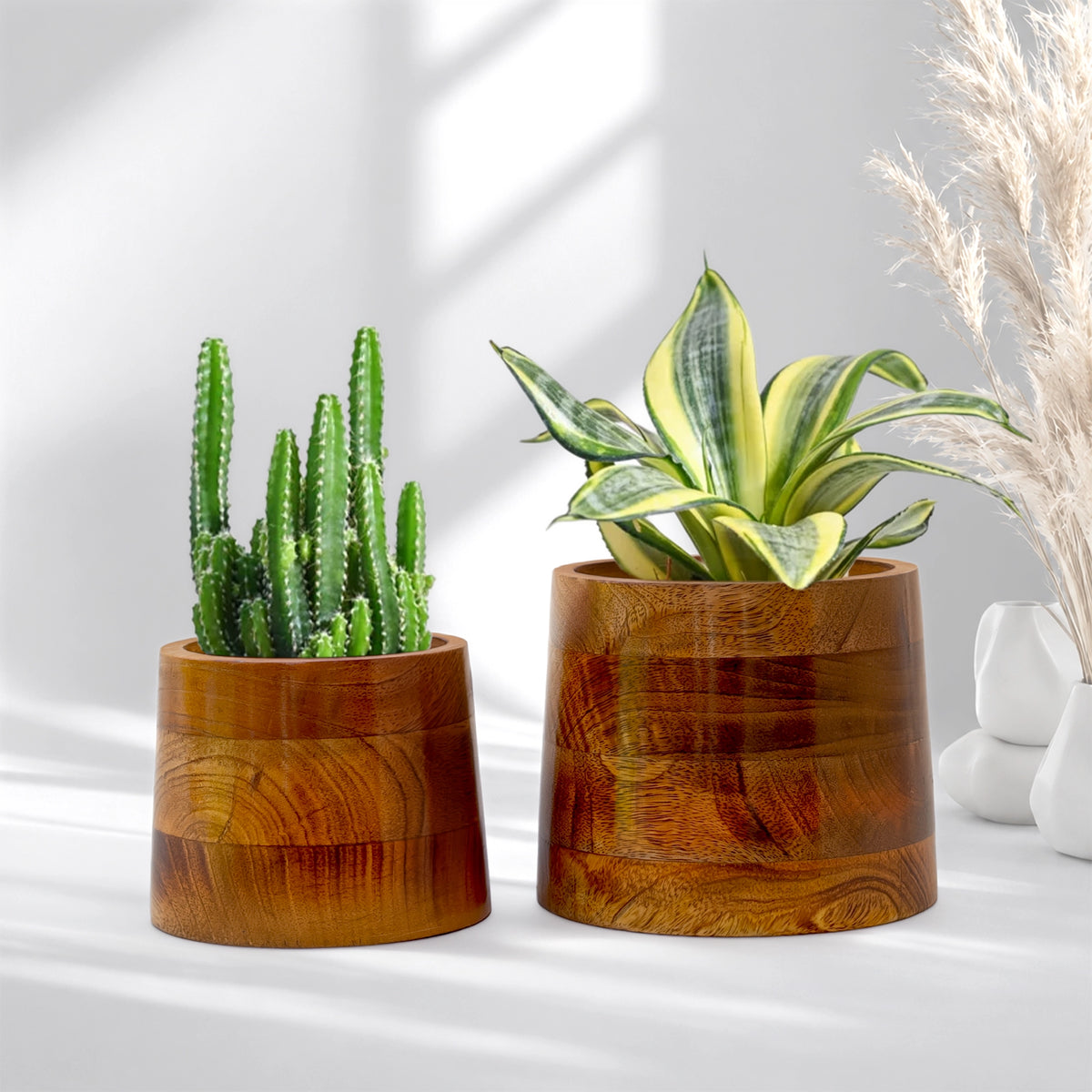 Earth Bowl Wooden Planters (Set of 2): Shape: Taper