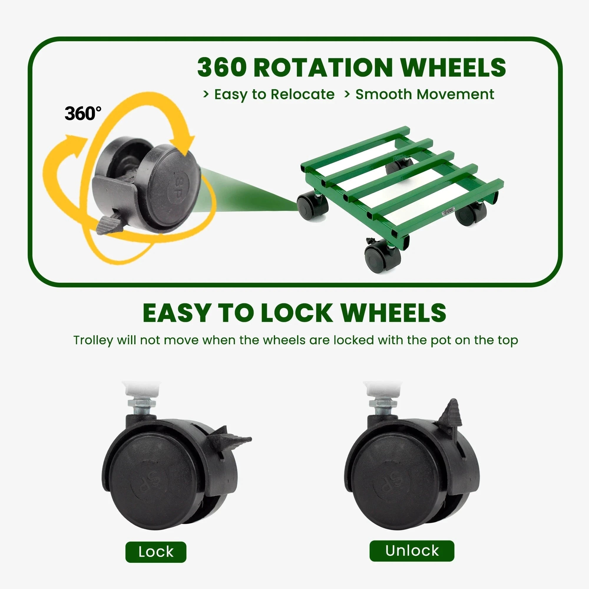 Urban Plant Square Caddy with Wheel Rolling Plant Stand (Green - Set of 2) Metal Stand Urban Plant