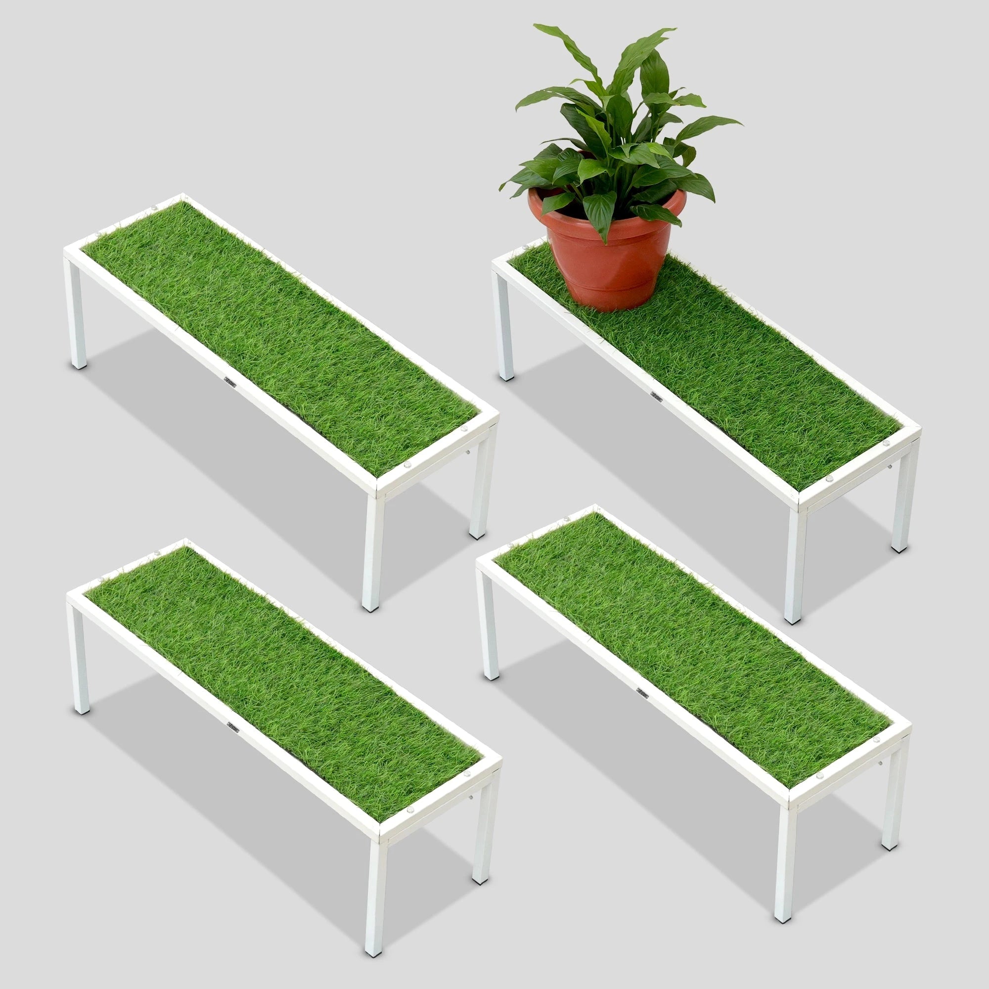 Urban Plant Apollo Plant Stand with Green Grass (White – Set of 4) Plant Stand Urban Plant