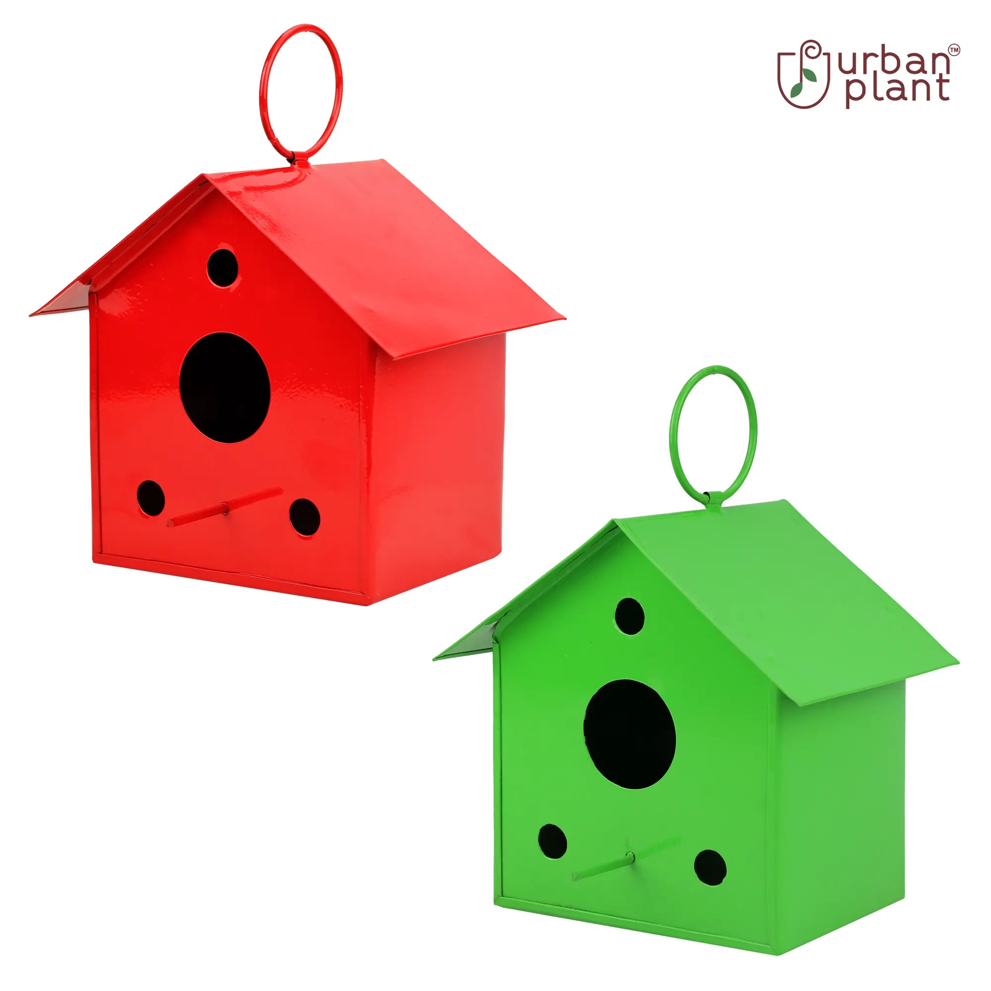 Colorful Metal Hanging Bird House Combo (Red & Green) Bird House Urban Plant