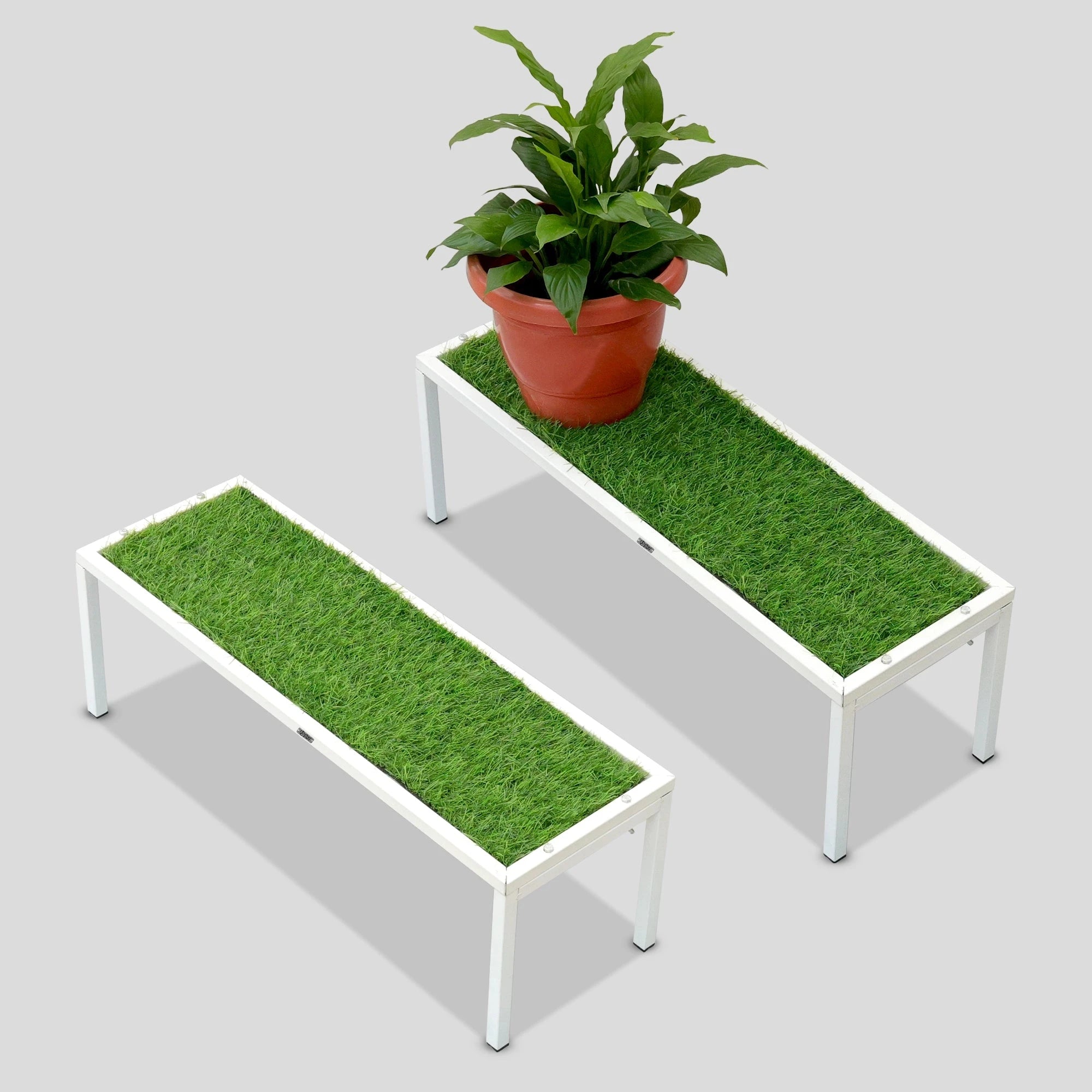 Urban Plant Apollo Plant Stand with Green Grass (White – Set of 2) Plant Stand Urban Plant