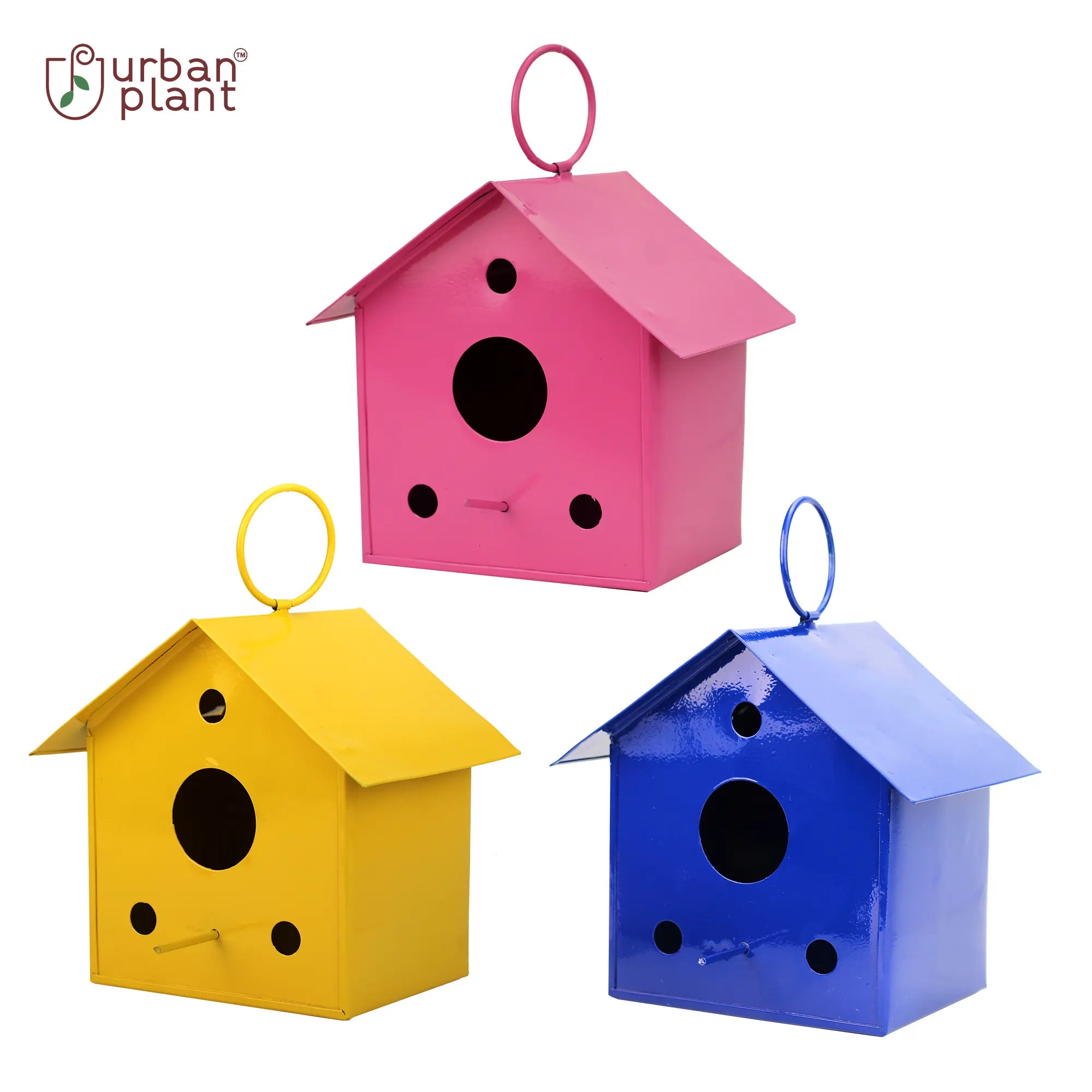 Colorful Metal Hanging Bird House-Set of 3 Oval Balcony Hanging Pot Urban Plant 