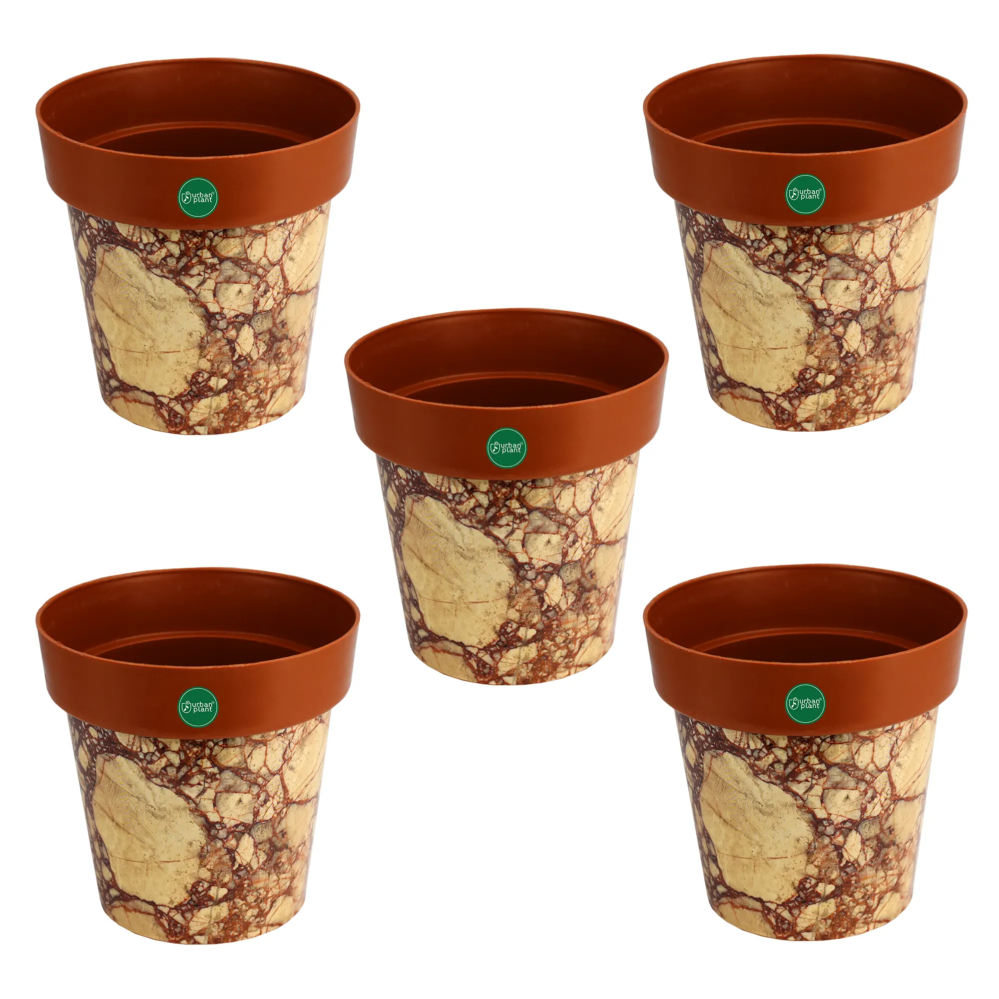 Urban Plant Printed Pots - Set of 5 (8 inch) Plastic Pot Urban Plant Brown Marble Set of 5