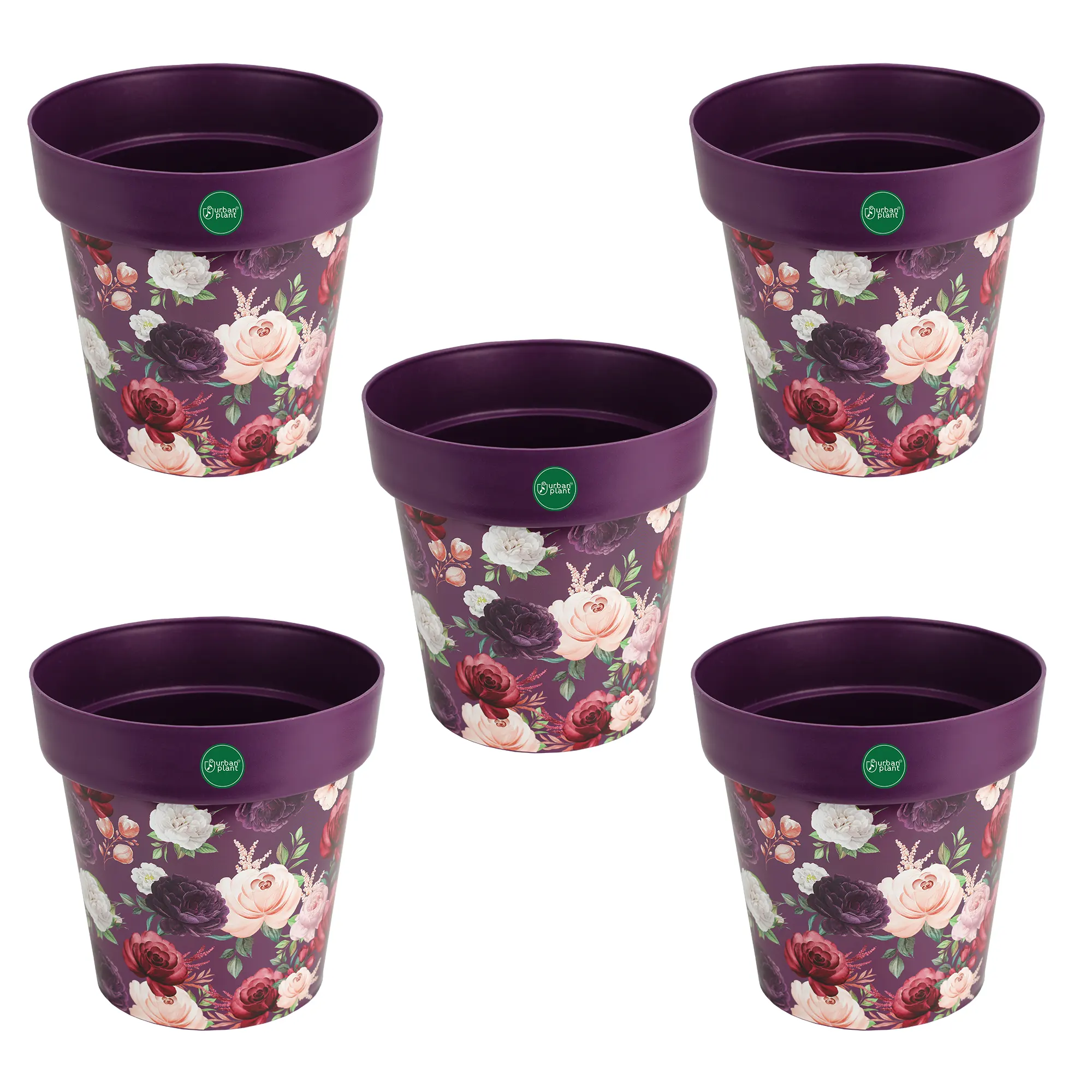 Urban Plant Printed Pots - Set of 5 (8 inch) Plastic Pot Urban Plant Purple Blossom Set of 5 