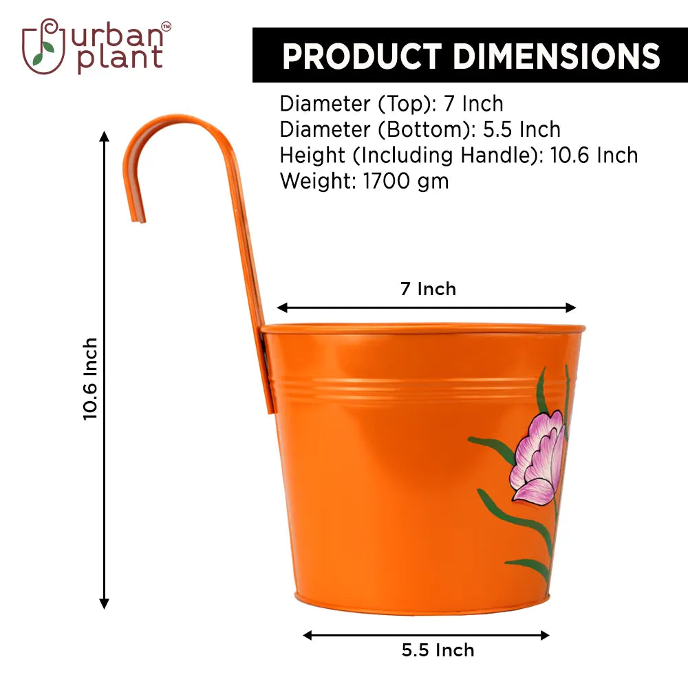 Colorful Round Shape Railing, Balcony Hanging Metal Planters (Multicolored) (Set of 5) Gardening Urban Plant