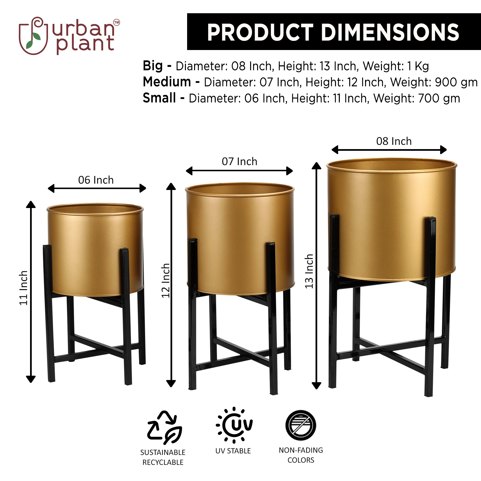 Scandinavian Planters (Set of 3) Metal Planter Urban Plant