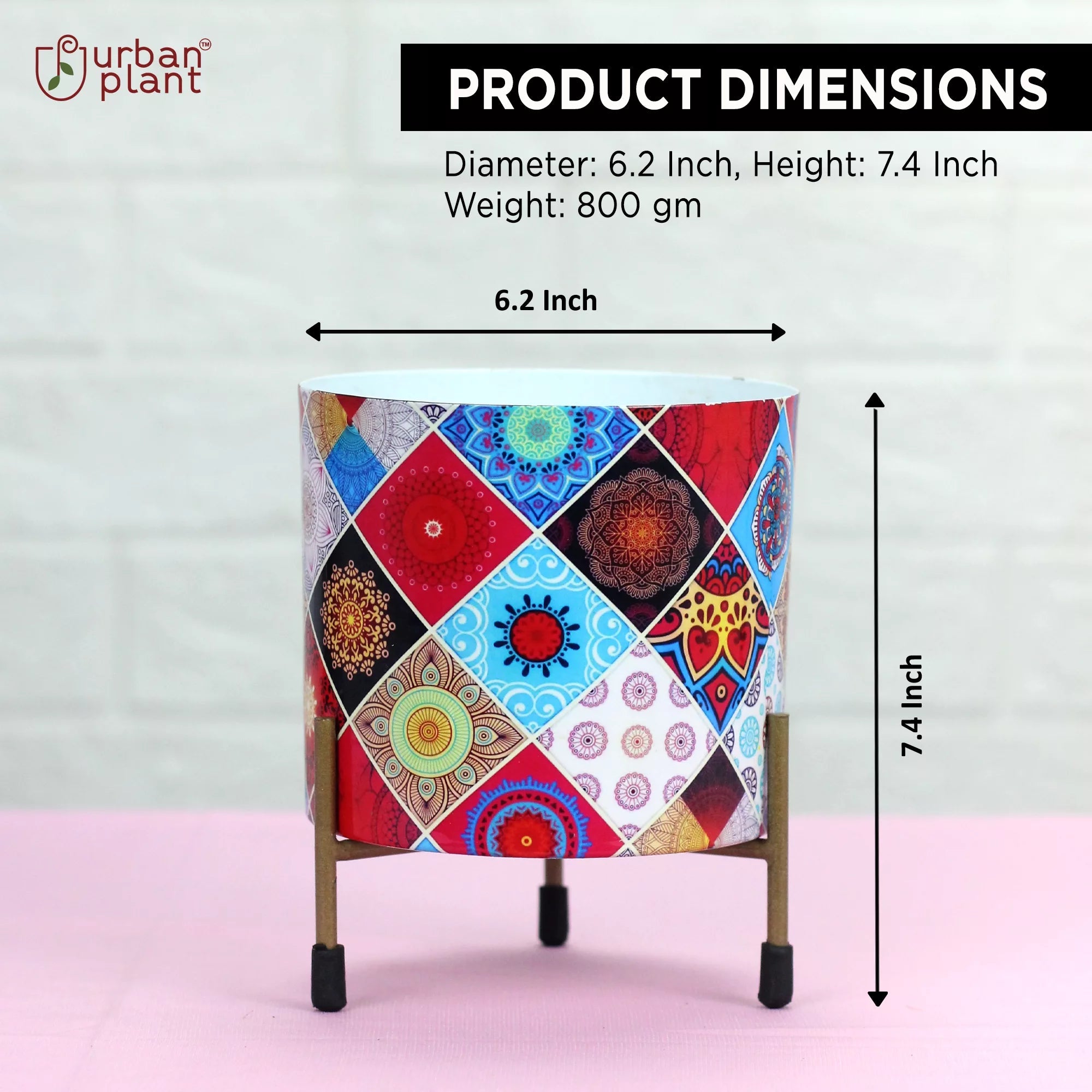 Stylish Colorful Round Metal Planter with Iron Stand Metal Planter Urban Plant