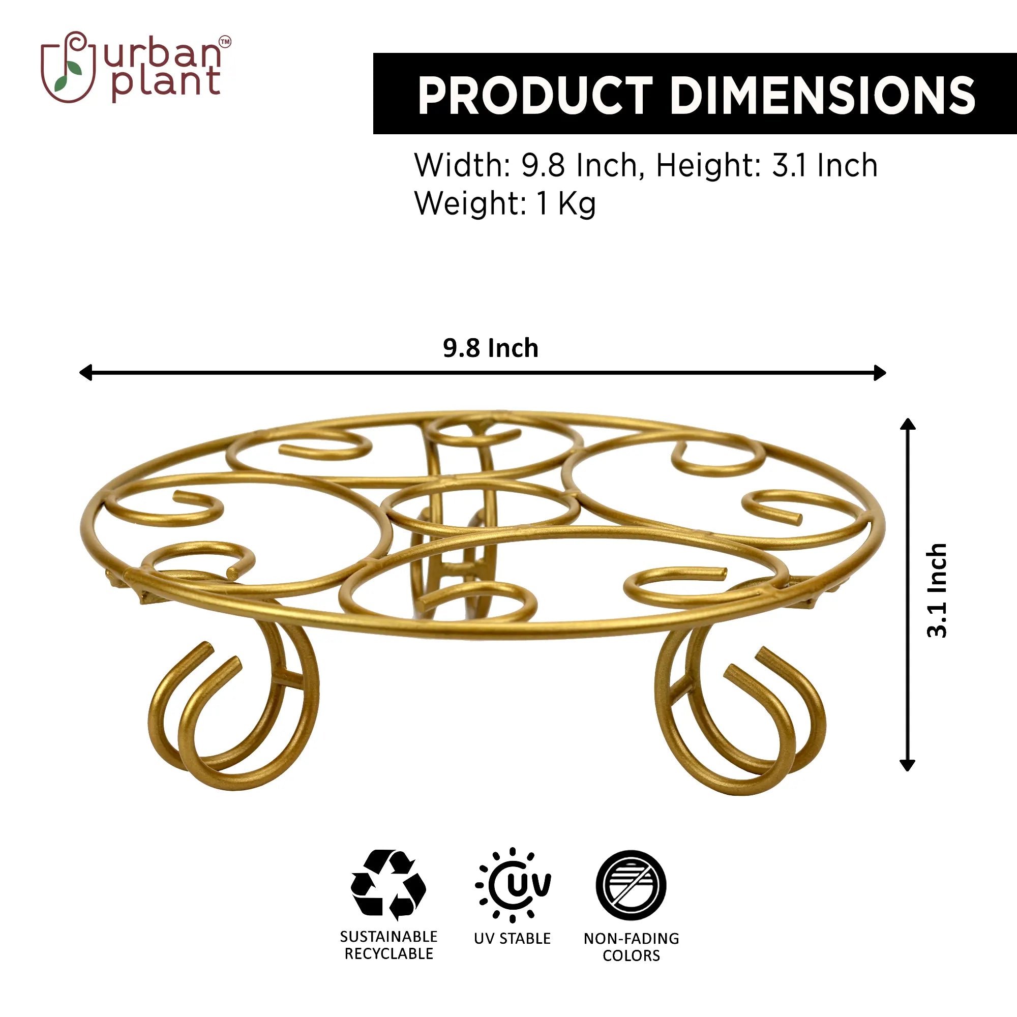 Indoor Designer Metal Pot Stands (Set of 4) (1212, Gold) Urban Plant
