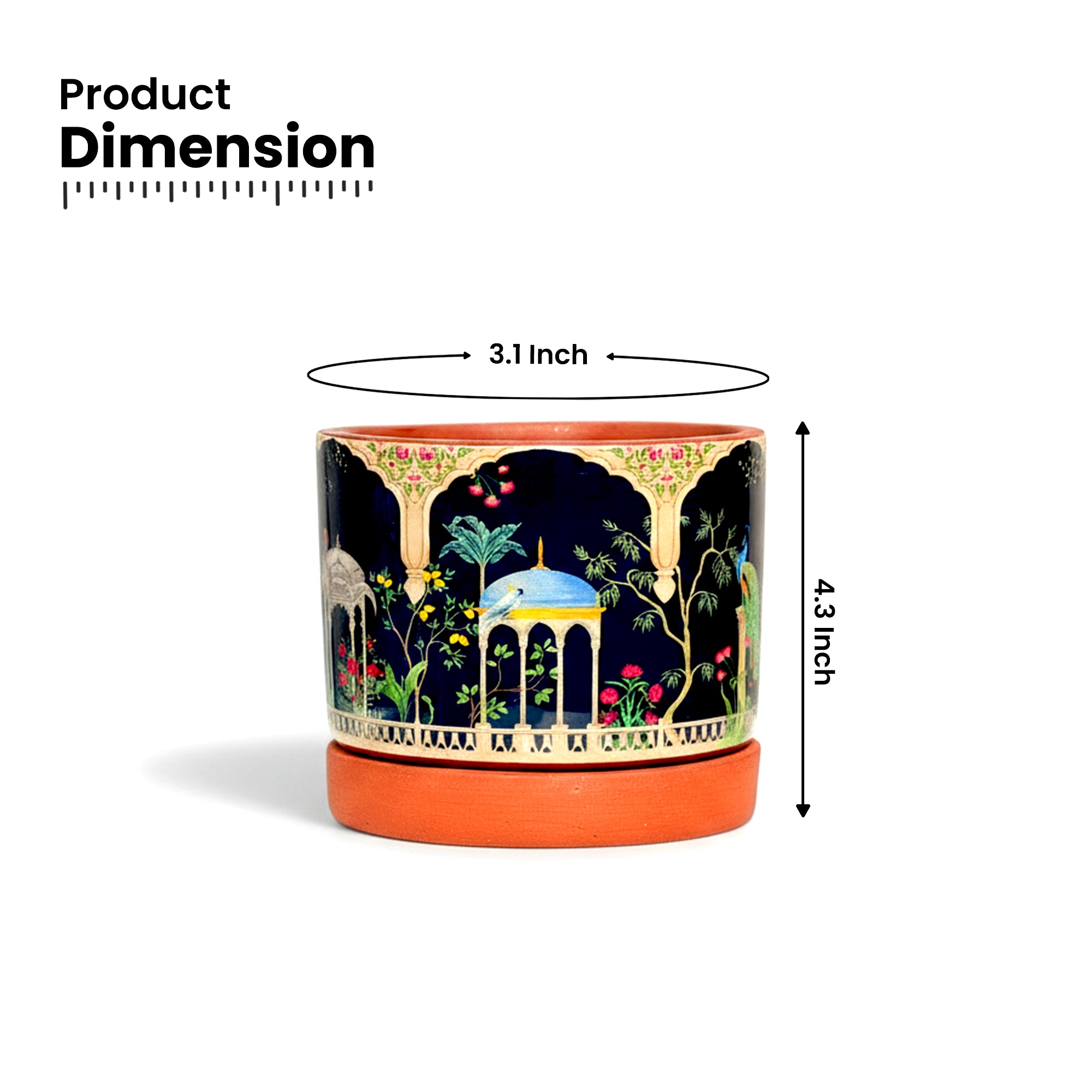 Riyasat 3D Print Terracotta Pot With Saucer product dimension