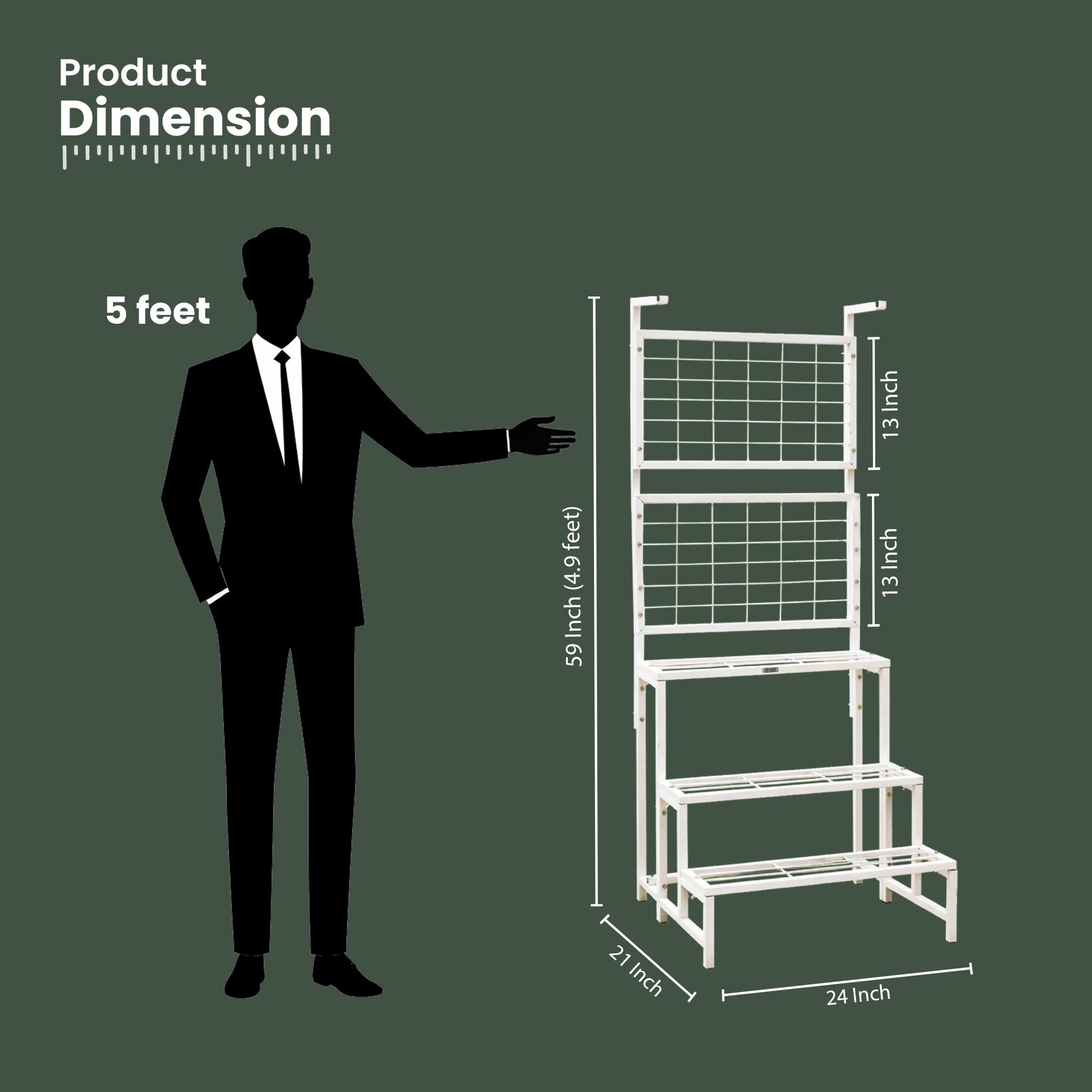 ATLAS multi-level plant display stand with hanging grid product dimension