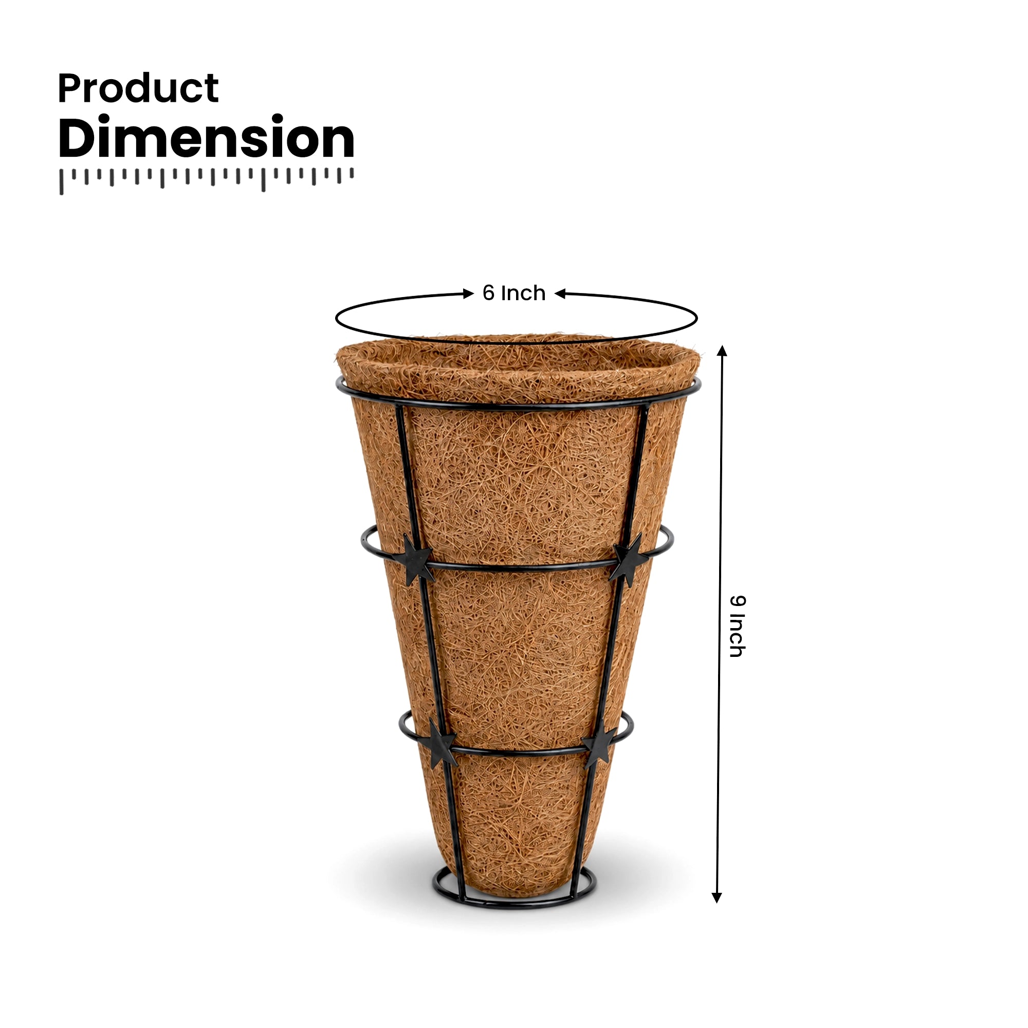 Urban Plant CONE Coir Wall Planter – Set of 3 | Natural Coir Liner with Decorative Metal Wall Basket