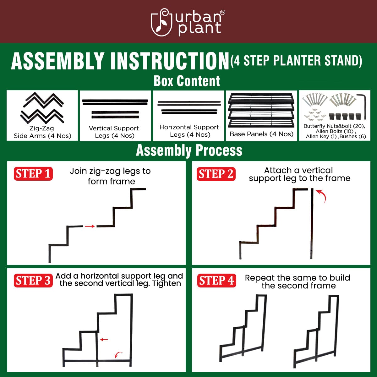 Urban Plant Heavy Duty 4-Step Planter Pot Stand Metal Stand Urban Plant