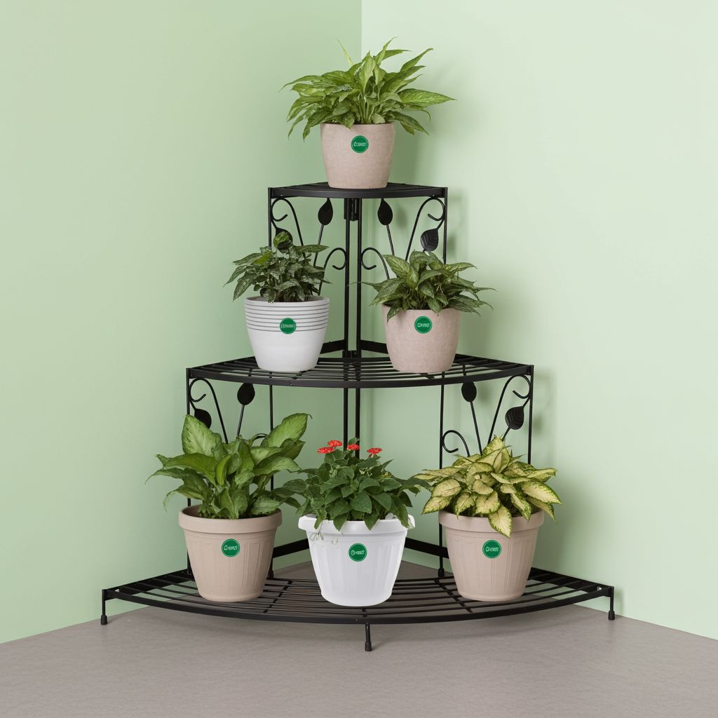 Urban Plant 3 Tier Corner Metal Stand for Compact Spaces Metal Stand Urban Plant