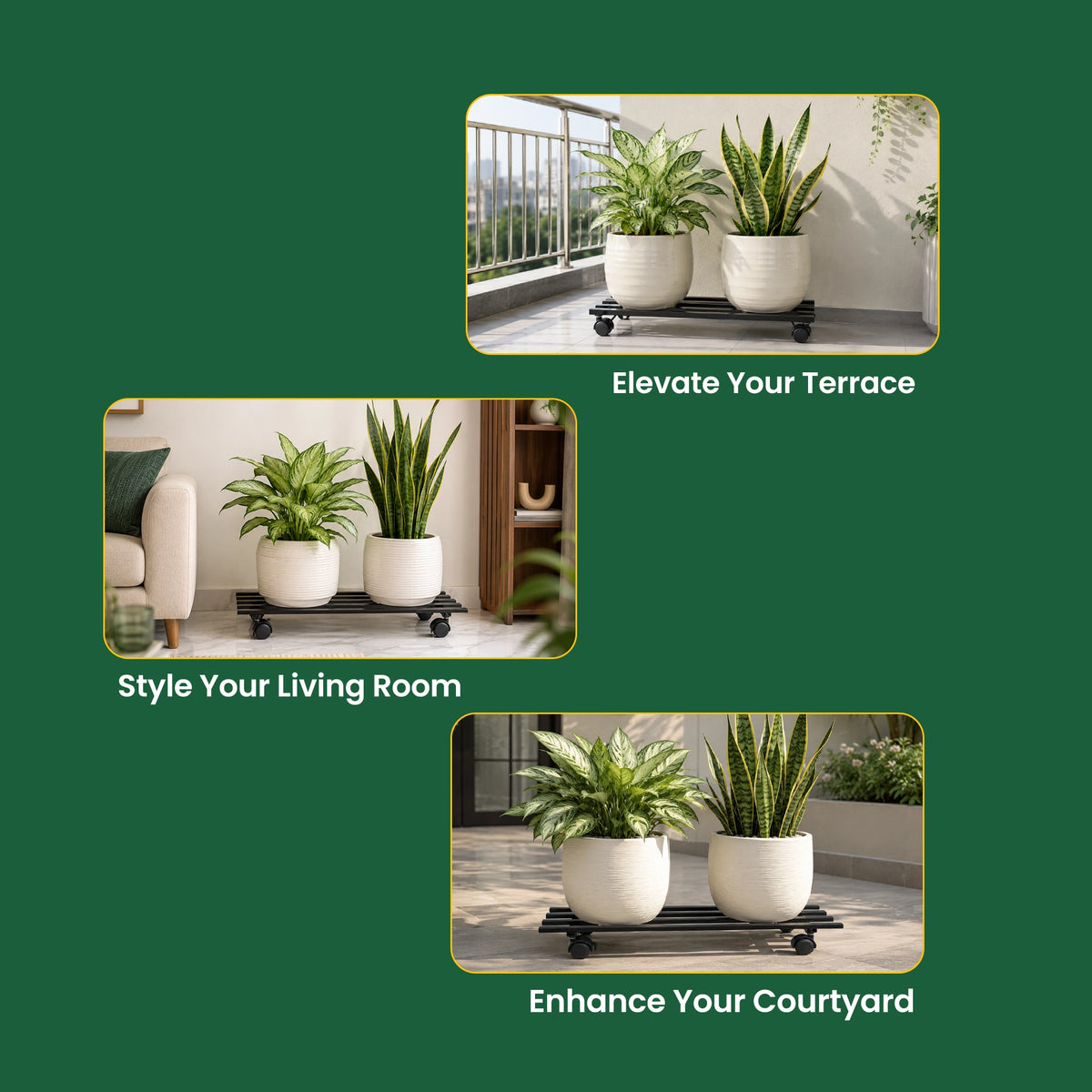 Urban Plant Rectangular Caddy with Wheel Rolling Plant Stand