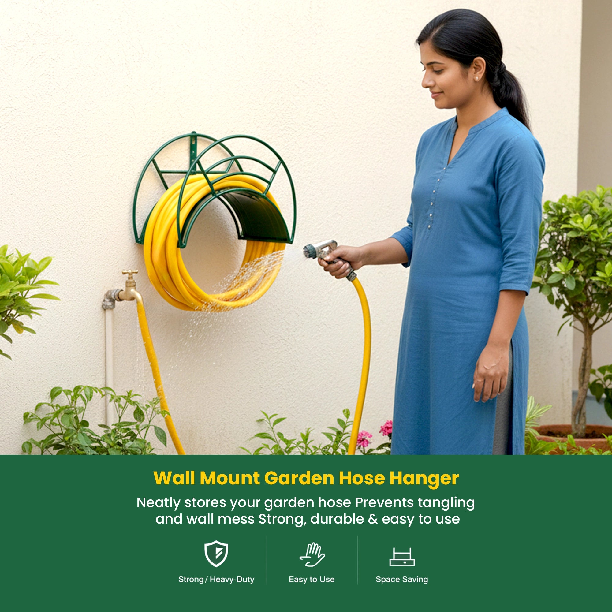 Urban Plant Wall Mount Garden Hose Hanger (Green) lifestyle