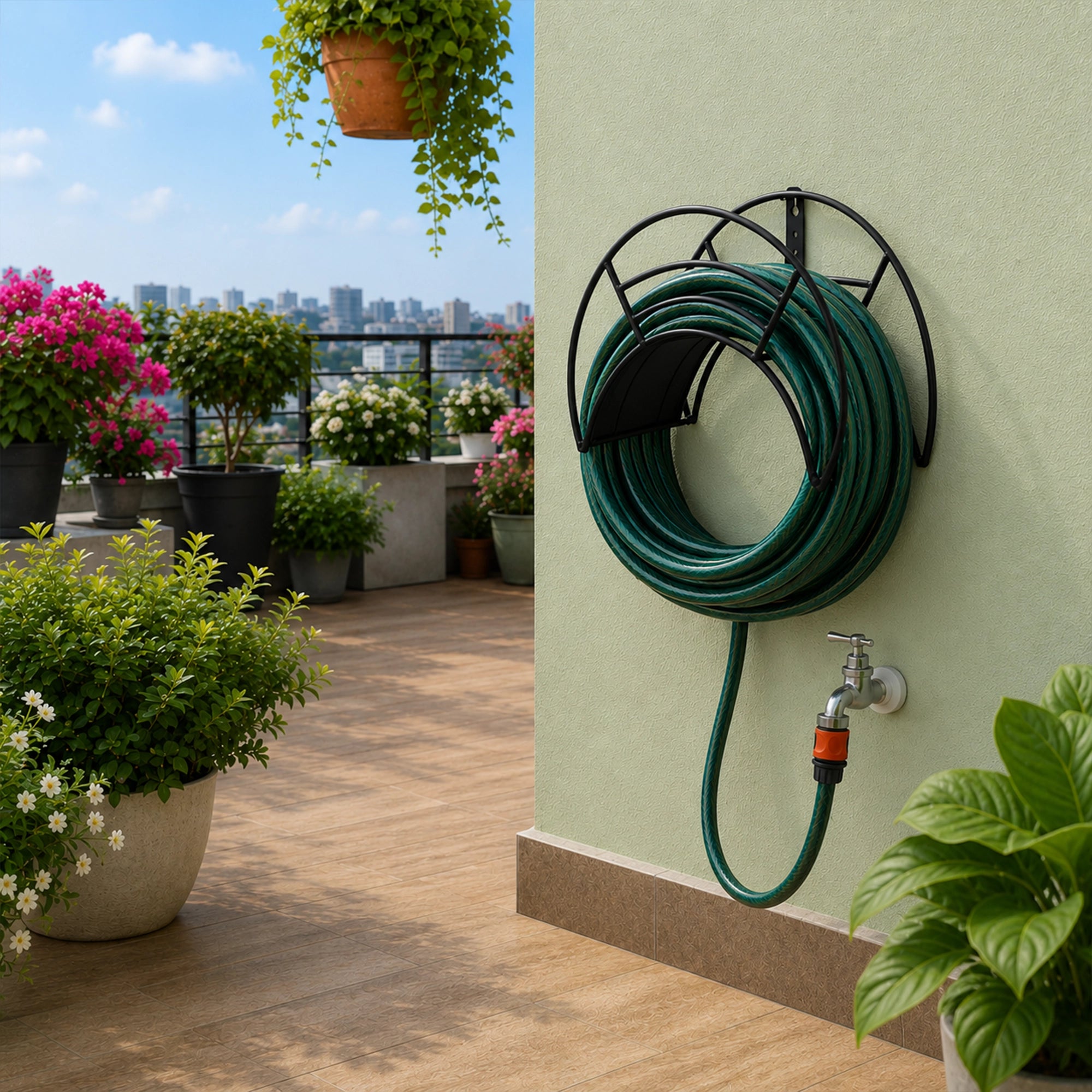 Urban Plant Wall Mount Garden Hose Hanger (Black)