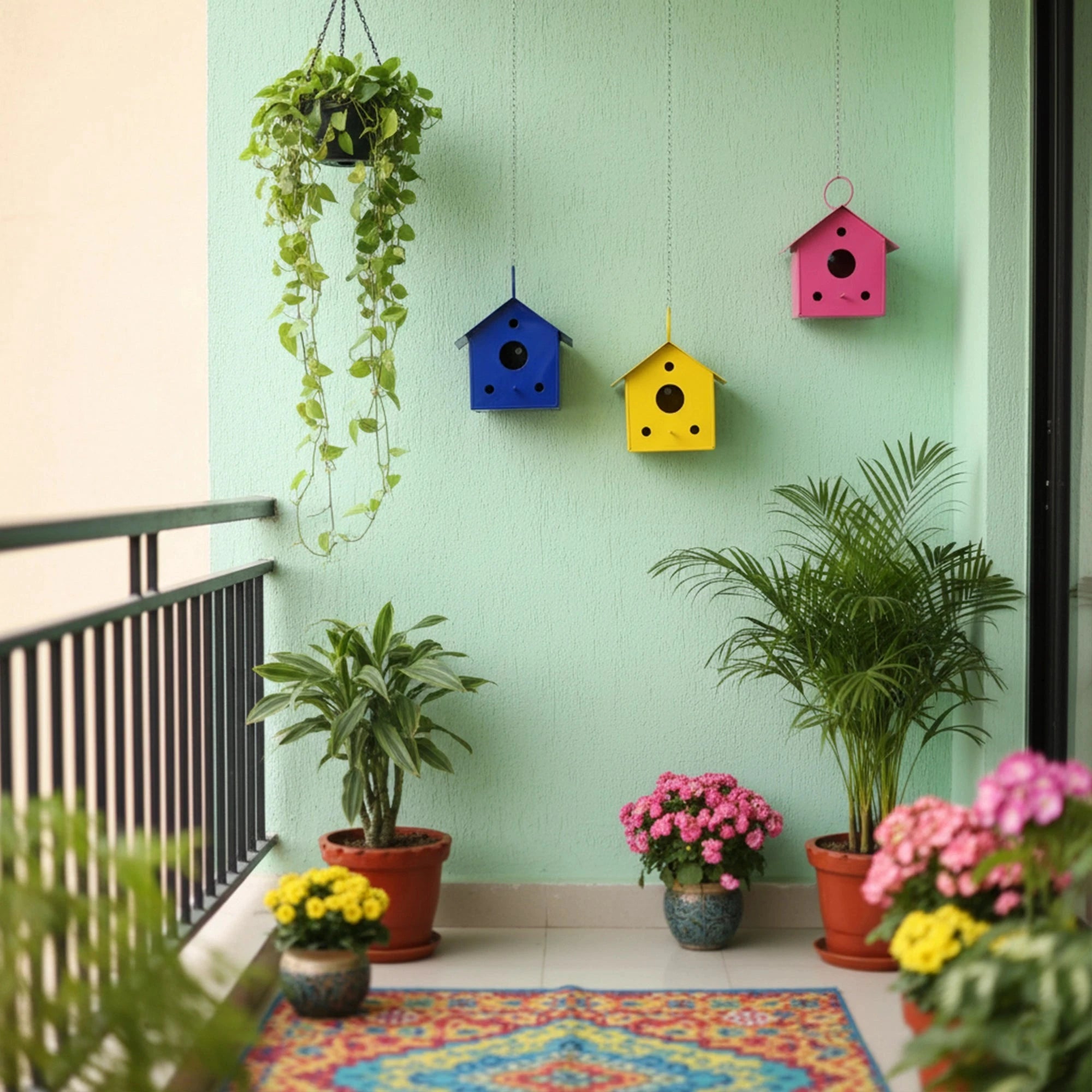 Urban Plant Metal Hanging Bird House - (Set of 3) Bird House Urban Plant