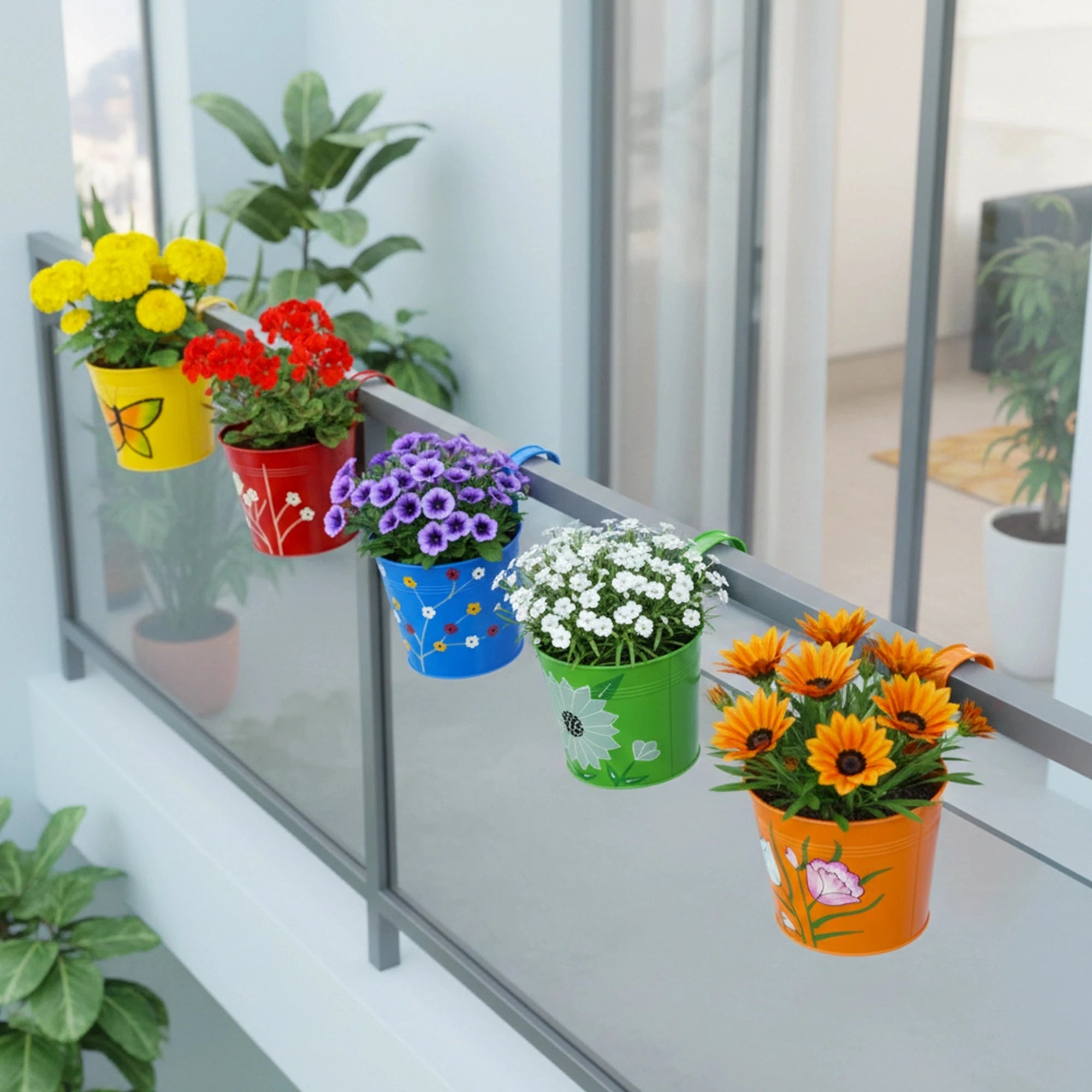 Vibrant Railing Hanging Planters - (Set of 5) Hanging Planter Urban Plant