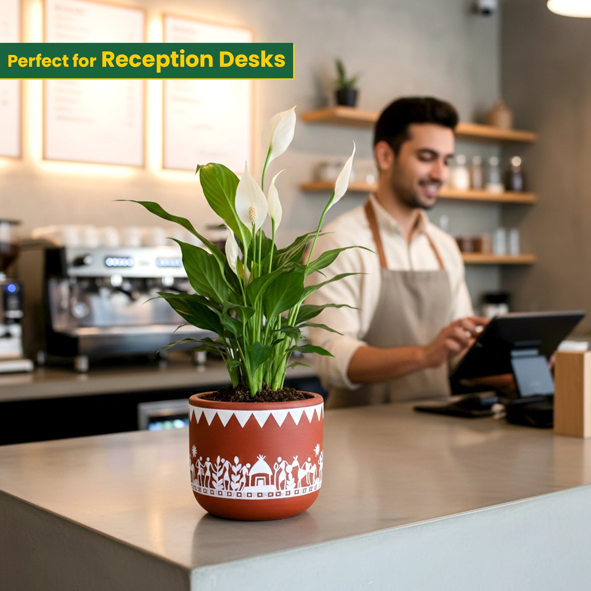 Virasat Terracotta Pot – Hand-Painted Tribal Design Planter for Indoor & Tabletop Plants perfect for billing counter