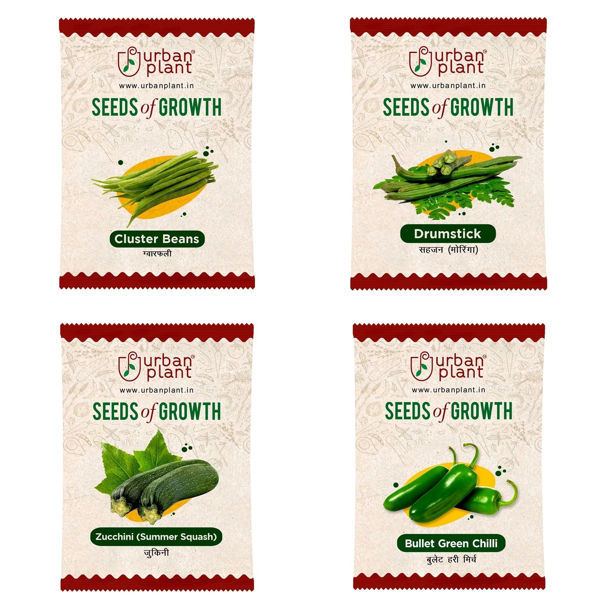 Vegetable Seeds Combo – (Cluster Beans, Drumstick, Zucchini, Bullet Green Chilli) Vegetable Seed Urban Plant