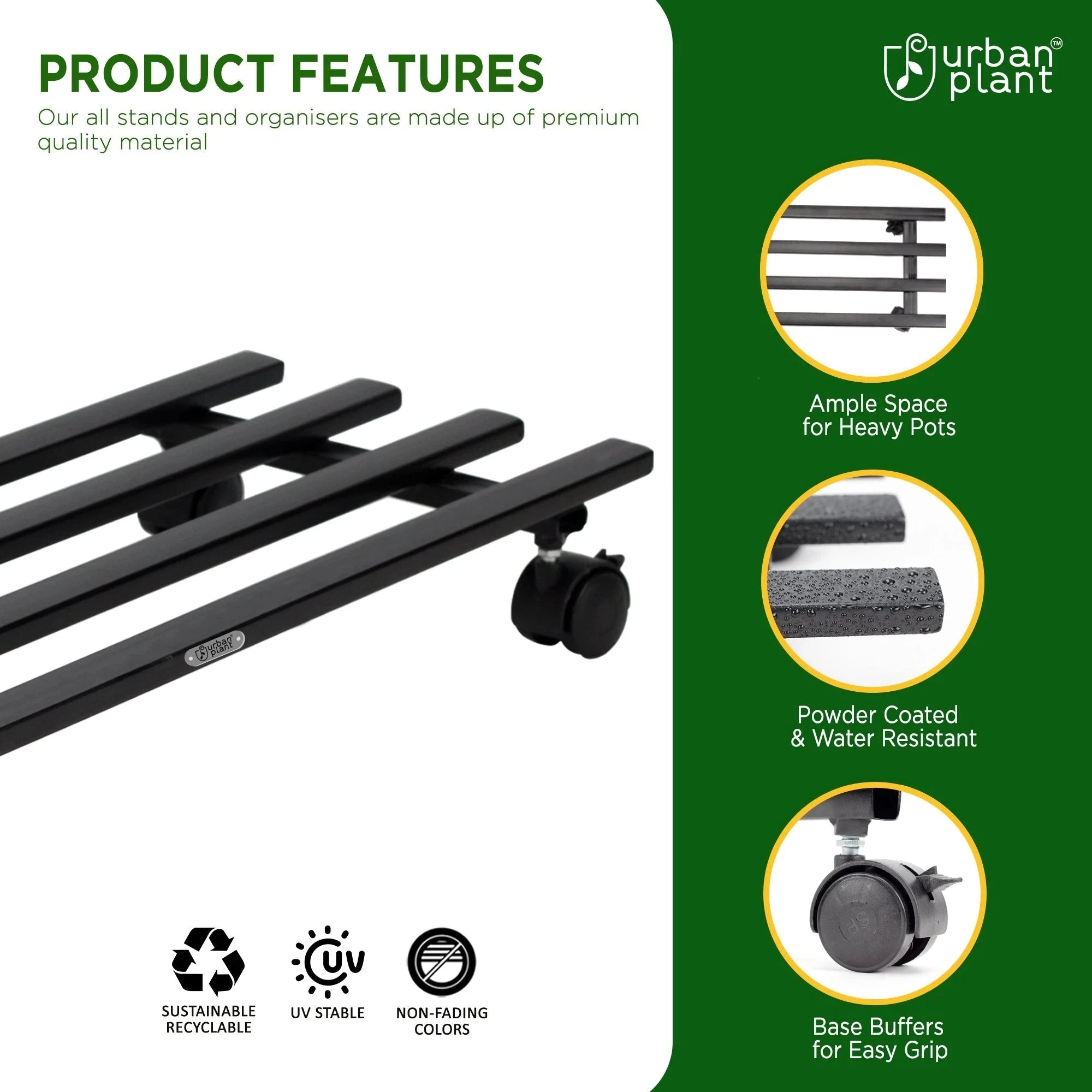 Urban Plant Rectangular Caddy with Wheel Rolling Plant Stand (Set of 2) Urban Plant