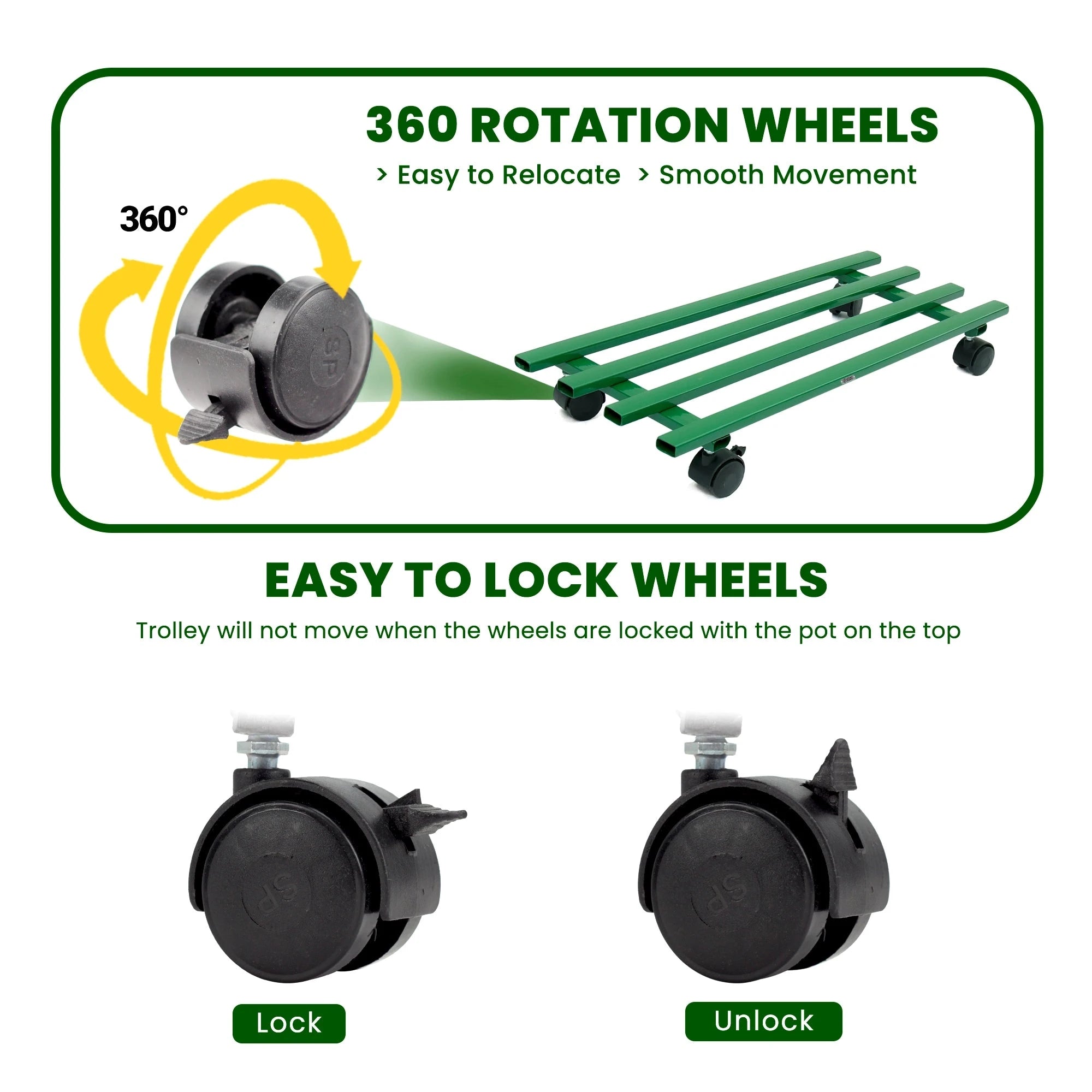Urban Plant Rectangular Caddy with Wheel Rolling Plant Stand (Green - Set of 2) Metal Stand Urban Plant