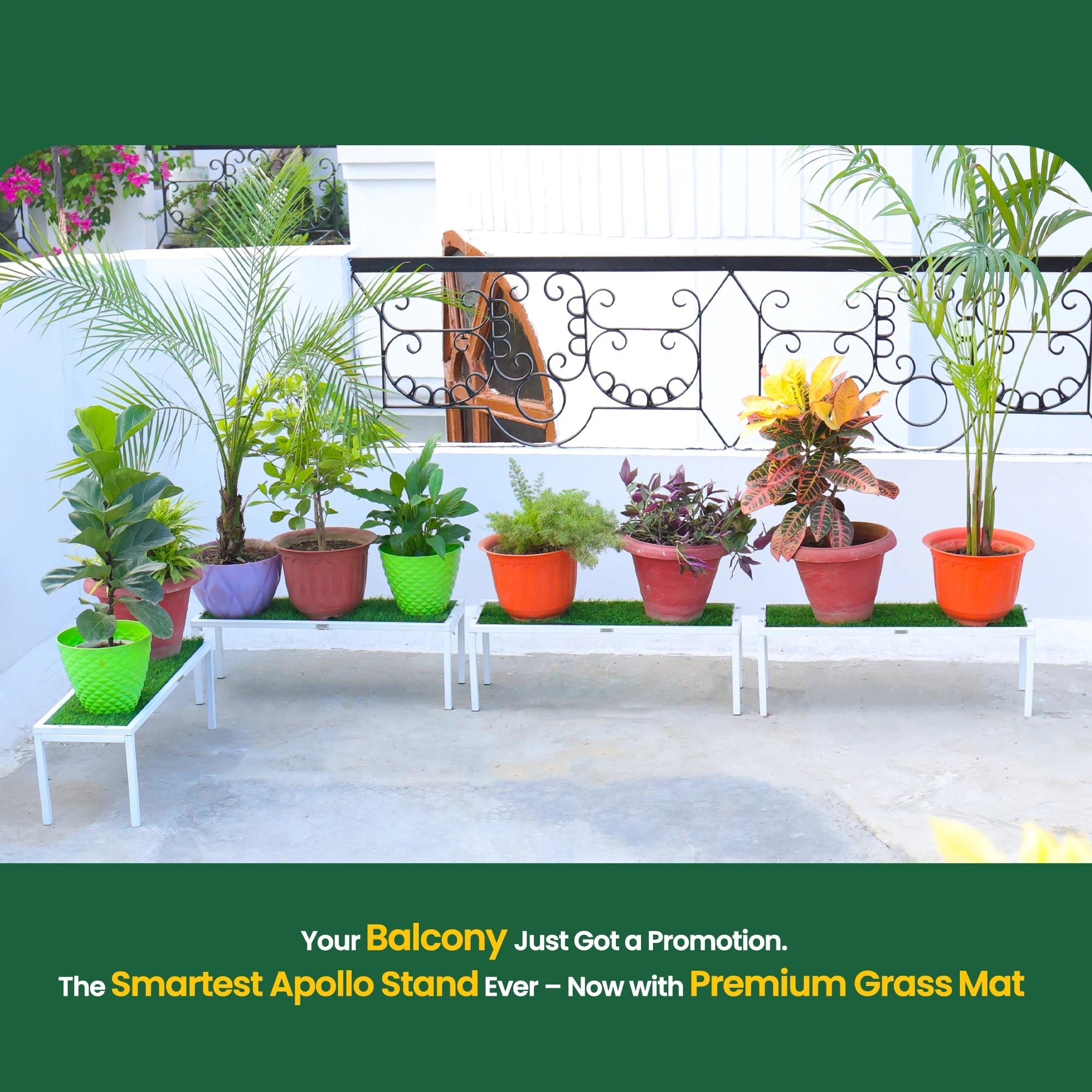 Urban Plant Apollo Plant Stand with Green Grass (White – Set of 1) Plant Stand Urban Plant