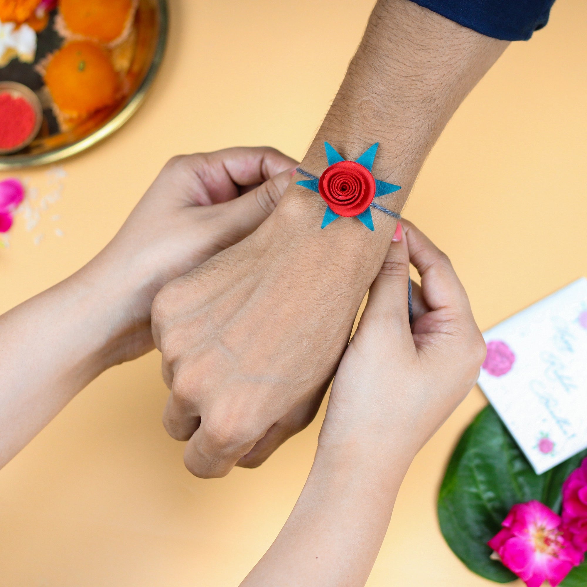 Urban Plant Plantable Rakhi Kit Includes Rose rakhi (Seed Embedded), Coir Pot, Cocopeat Coin, Cow Dung Coin, Coir Lid, Greeting Card, Roli & Chawal Packet Urban Plant