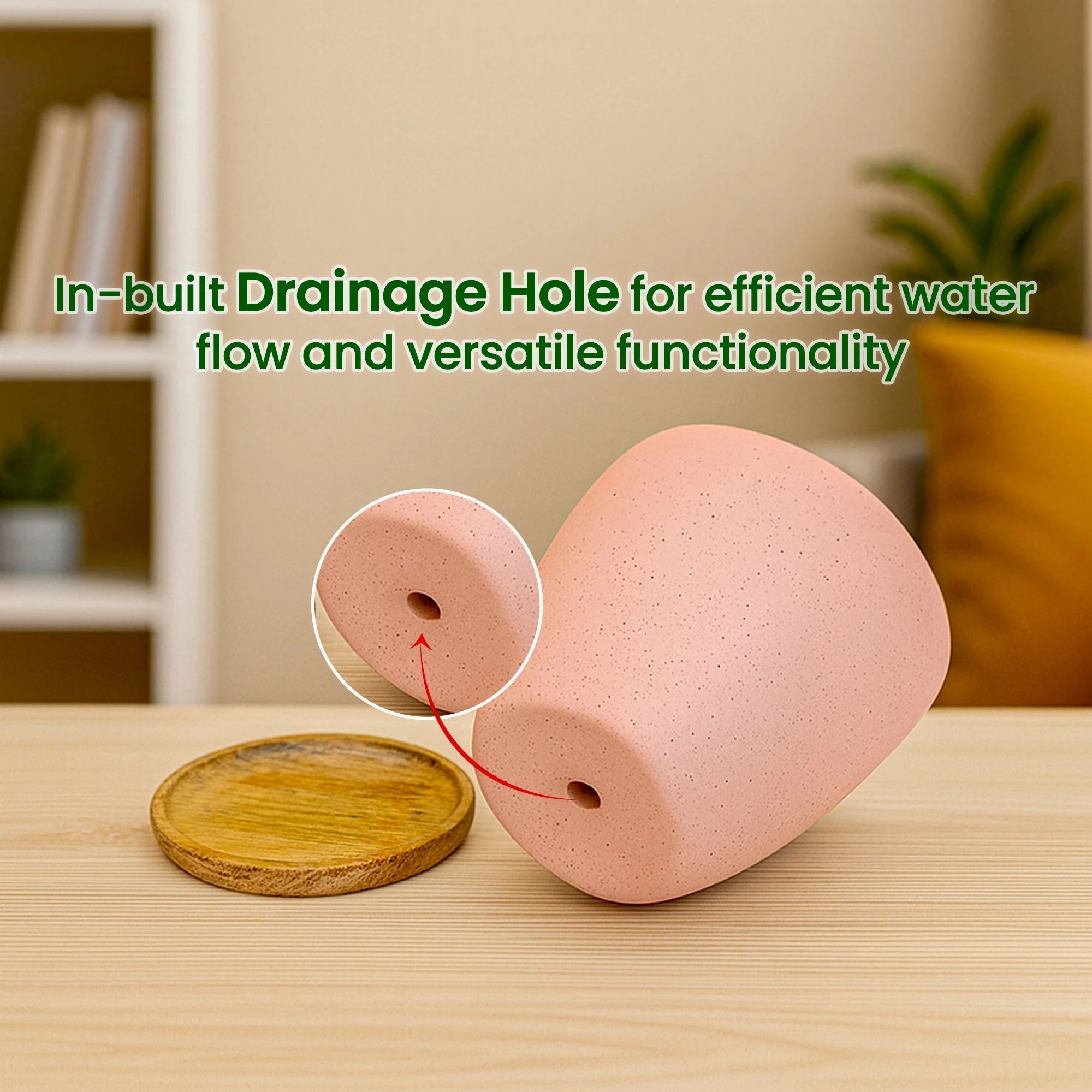 Terrazzo Terracotta Pot With Wooden Saucer Urban Plant