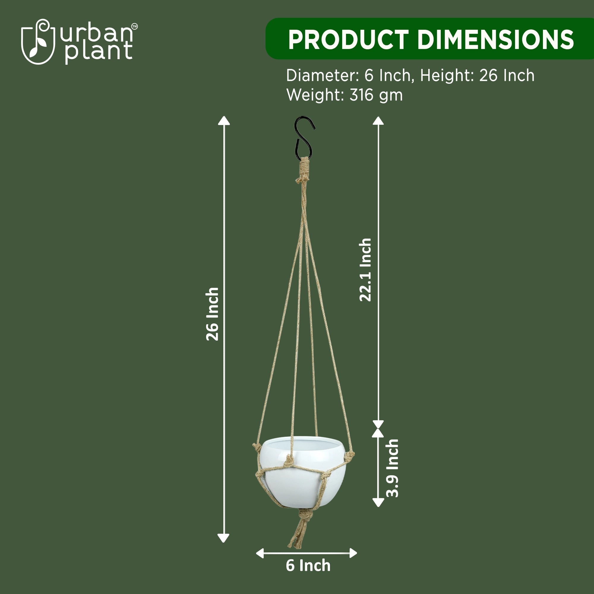 Hanging Round Planter with Jute Rope Matte Metal Planter Urban Plant