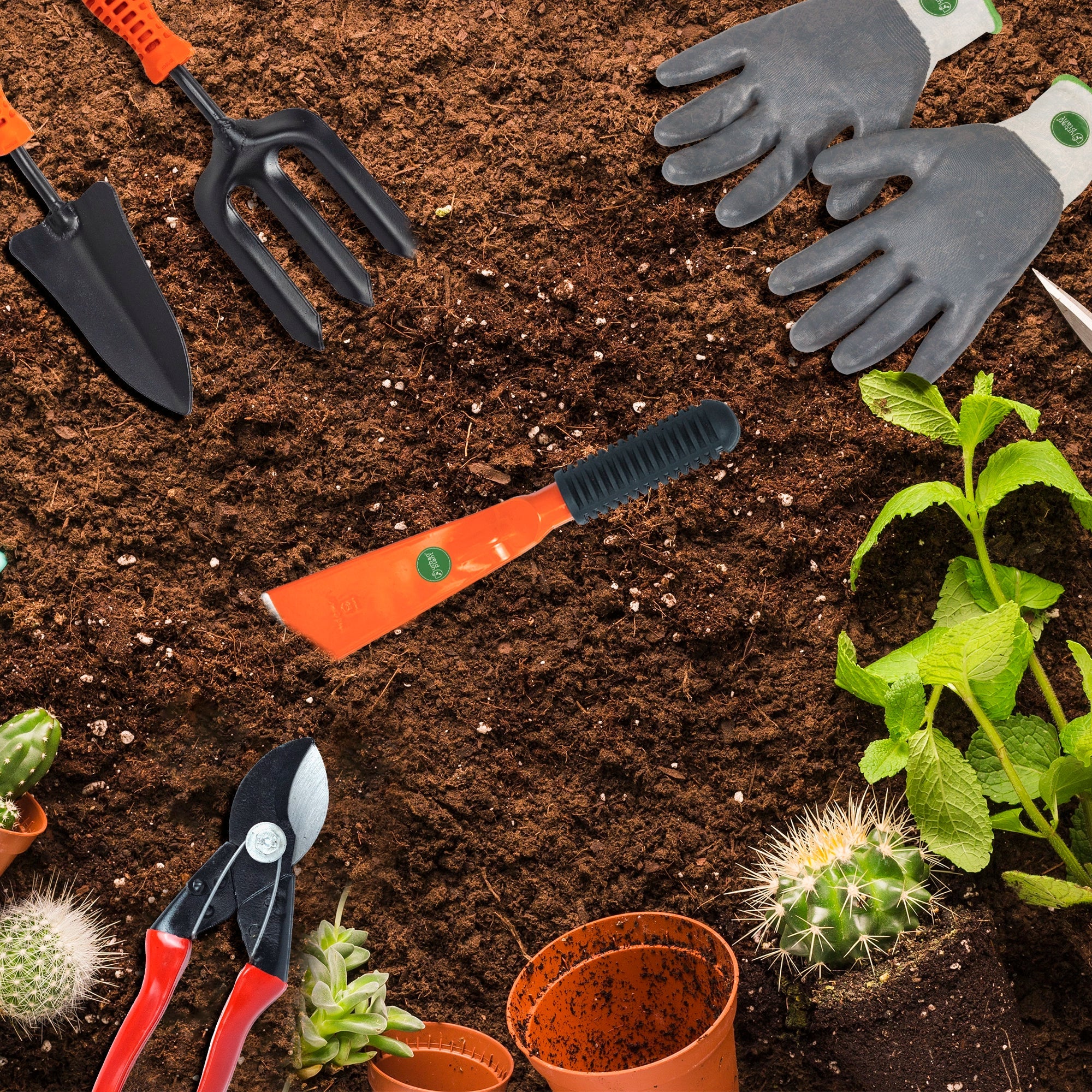 Urban Plant Essential Gardening Tools Kit - 7 Pcs [Khurpi, Cultivator, Fork, Trowel, Weeder, Pruner & Gloves] Urban Plant 