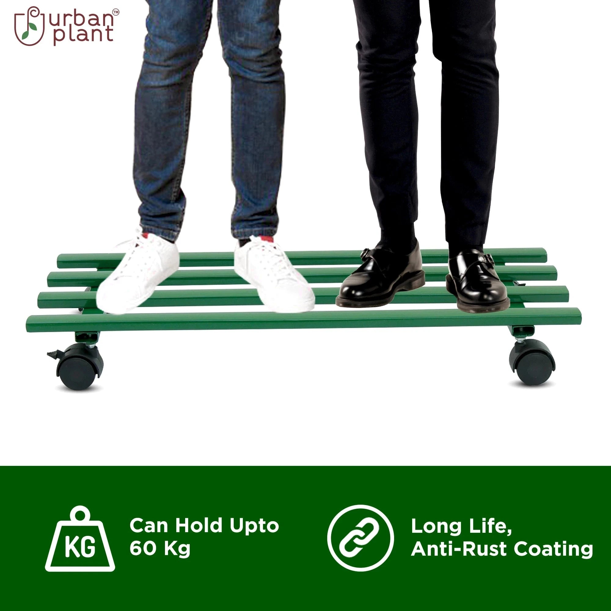 Urban Plant Rectangular Caddy with Wheel Rolling Plant Stand (Green - Set of 2) Metal Stand Urban Plant