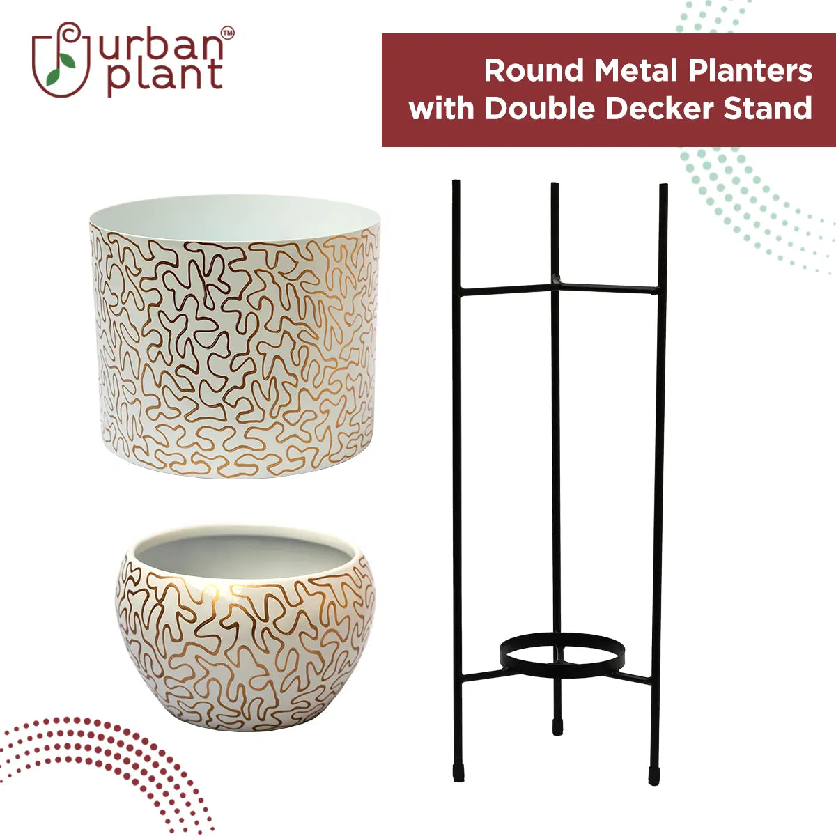 Round Metal Planters/Pots for Indoor Plants with Double Decker Stand Metal Planter Urban Plant