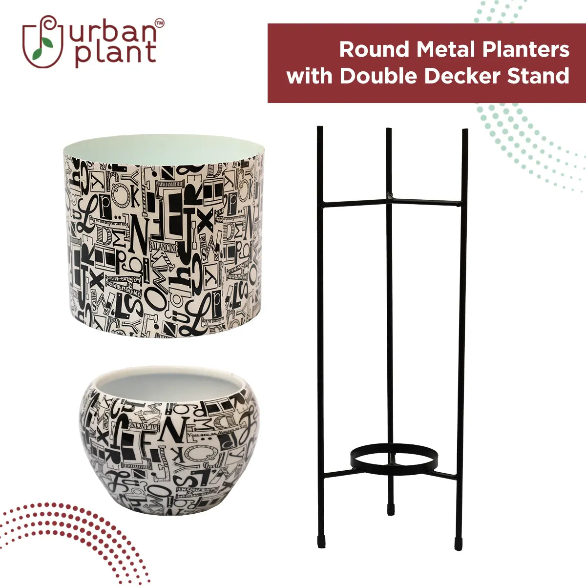 Round Metal Planters/Pots for Indoor Plants with Double Decker Stand Metal Planter Urban Plant