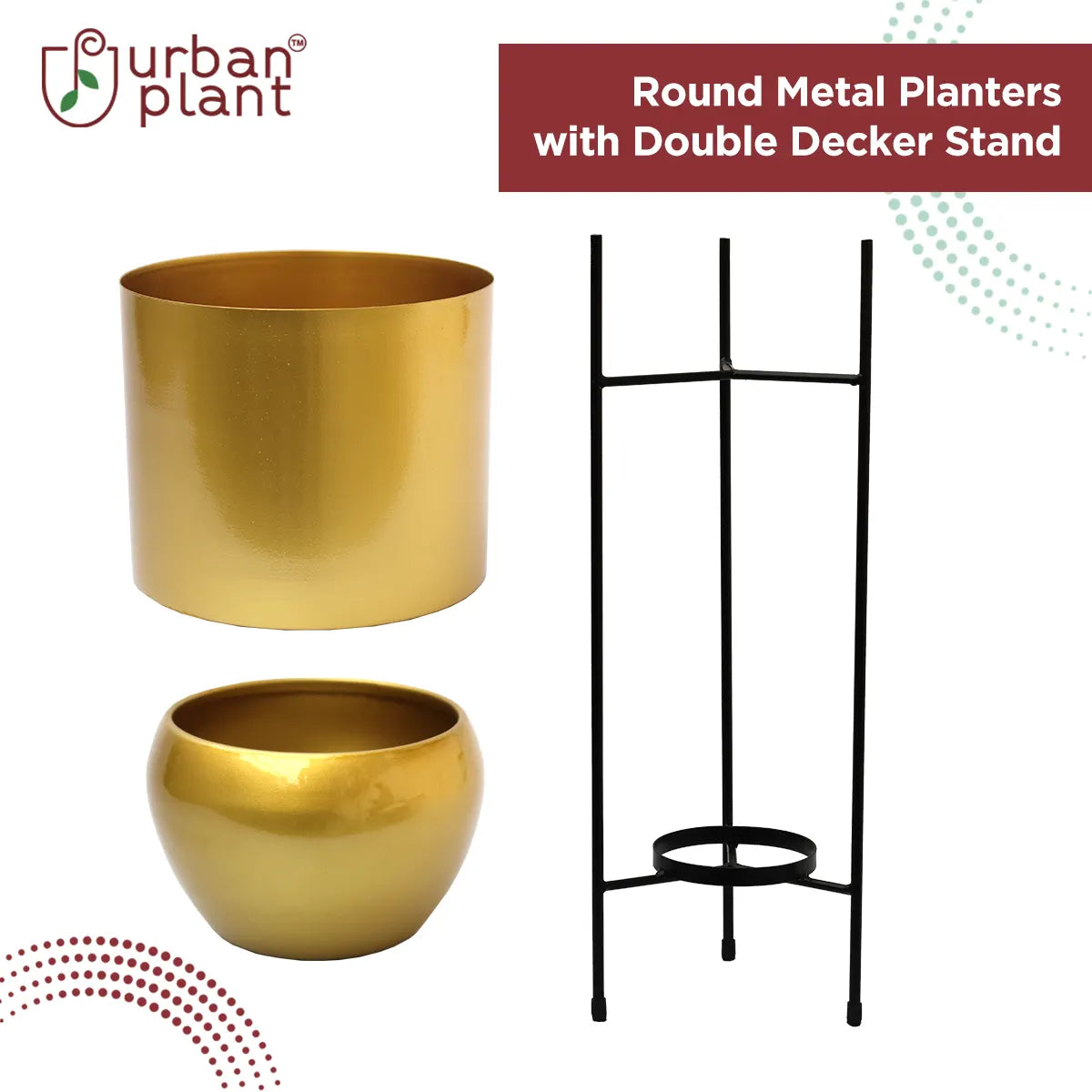 Round Metal Planters/Pots for Indoor Plants with Double Decker Stand Metal Planter Urban Plant