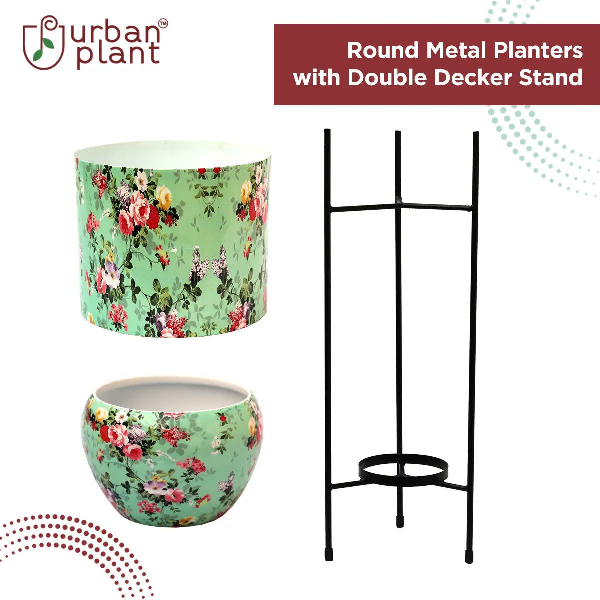 Round Metal Planters/Pots for Indoor Plants with Double Decker Stand Metal Planter Urban Plant