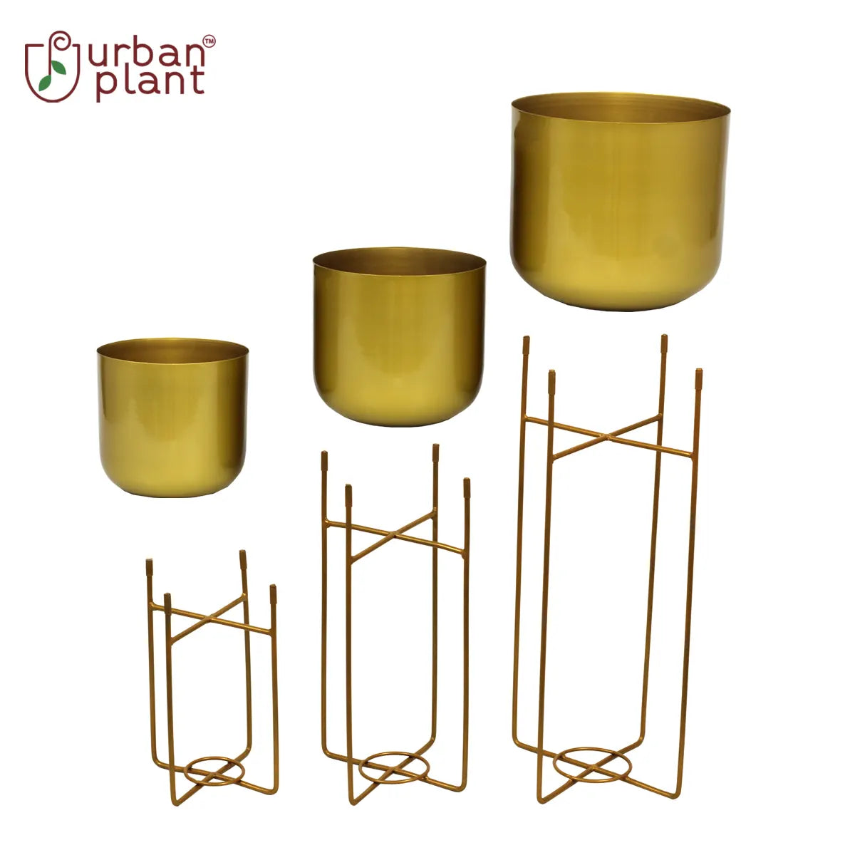 Indoor Golden Metal Planters with Stand (Set of 3) Metal Planter Urban Plant 
