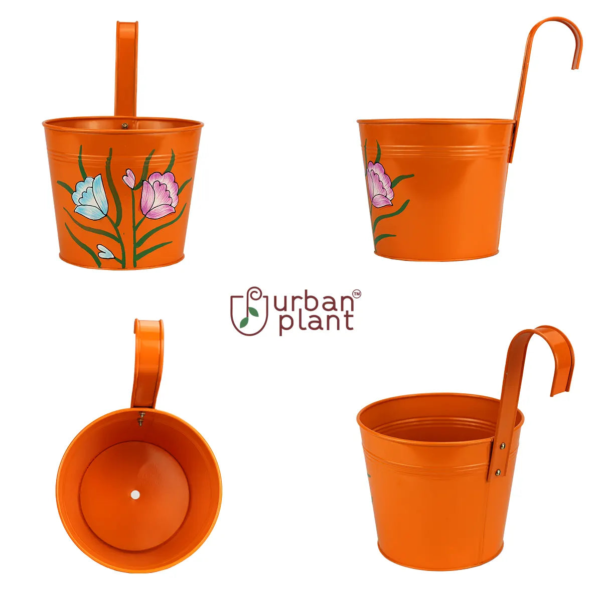 Colorful Round Shape Railing, Balcony Hanging Metal Planters (Multicolored) (Set of 5) Gardening Urban Plant