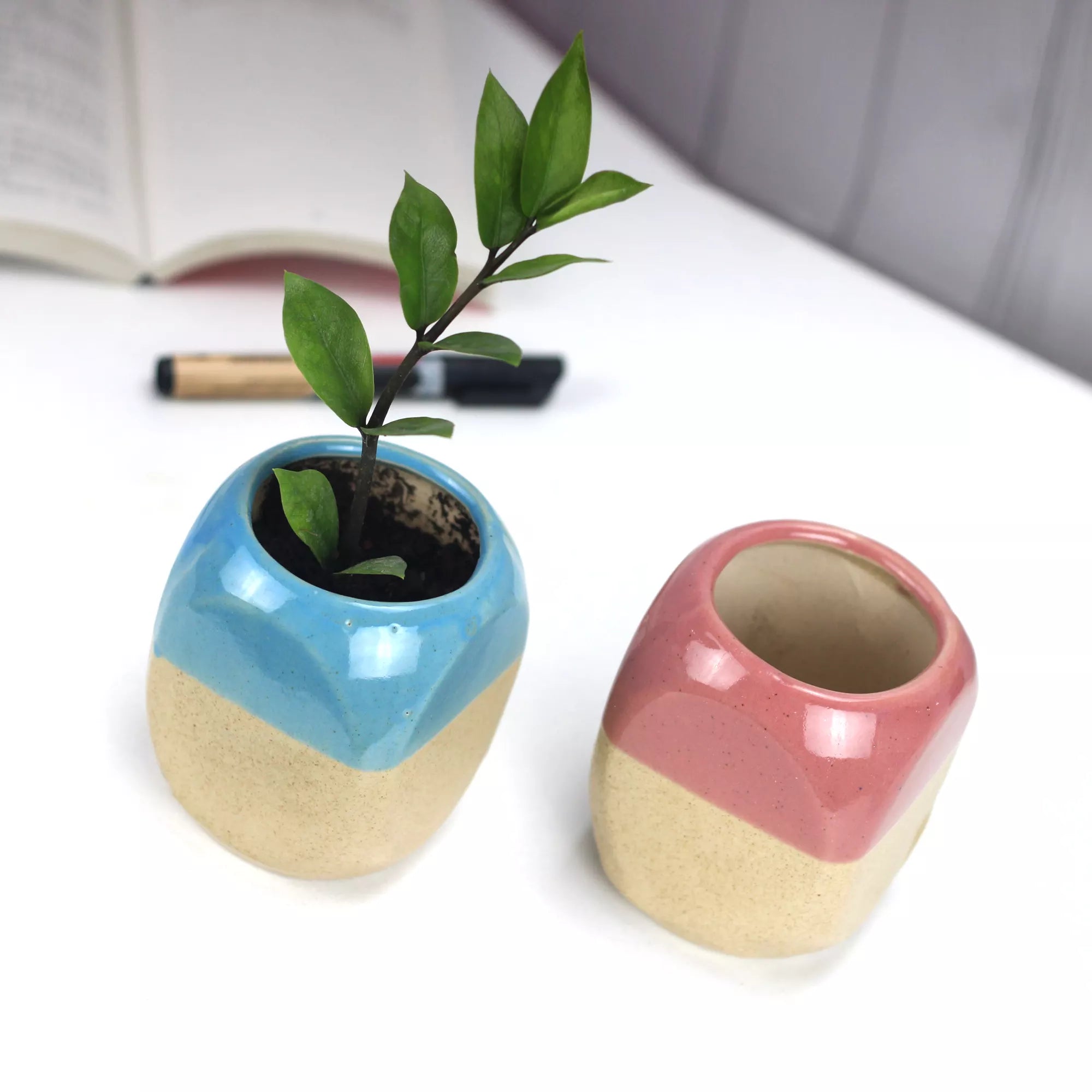Stylish Cube Planter Pot (Set Of 2 ) - BB0314 Ceramic Planters Urban Plant 