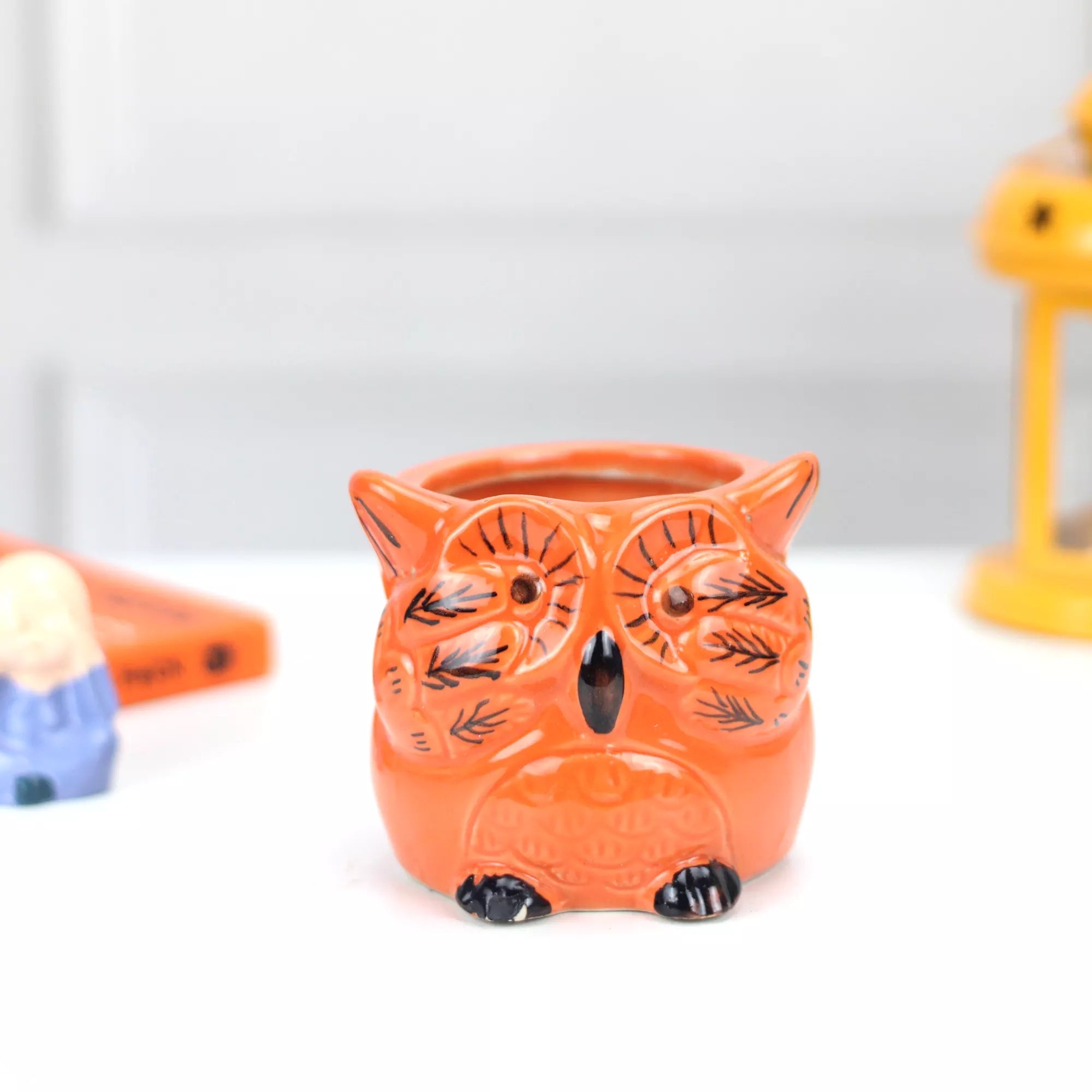 Owl Motif Planter Pot Ceramic Planters Urban Plant Orange - BB0287O 