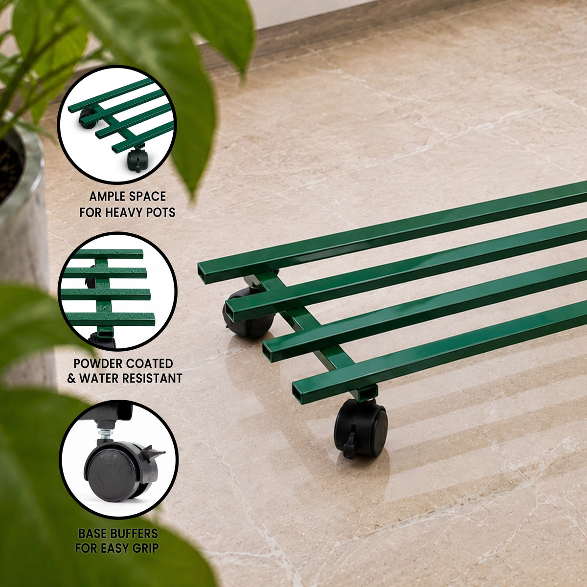 Urban Plant Rectangular Caddy with Wheel Rolling Plant Stand (Green)