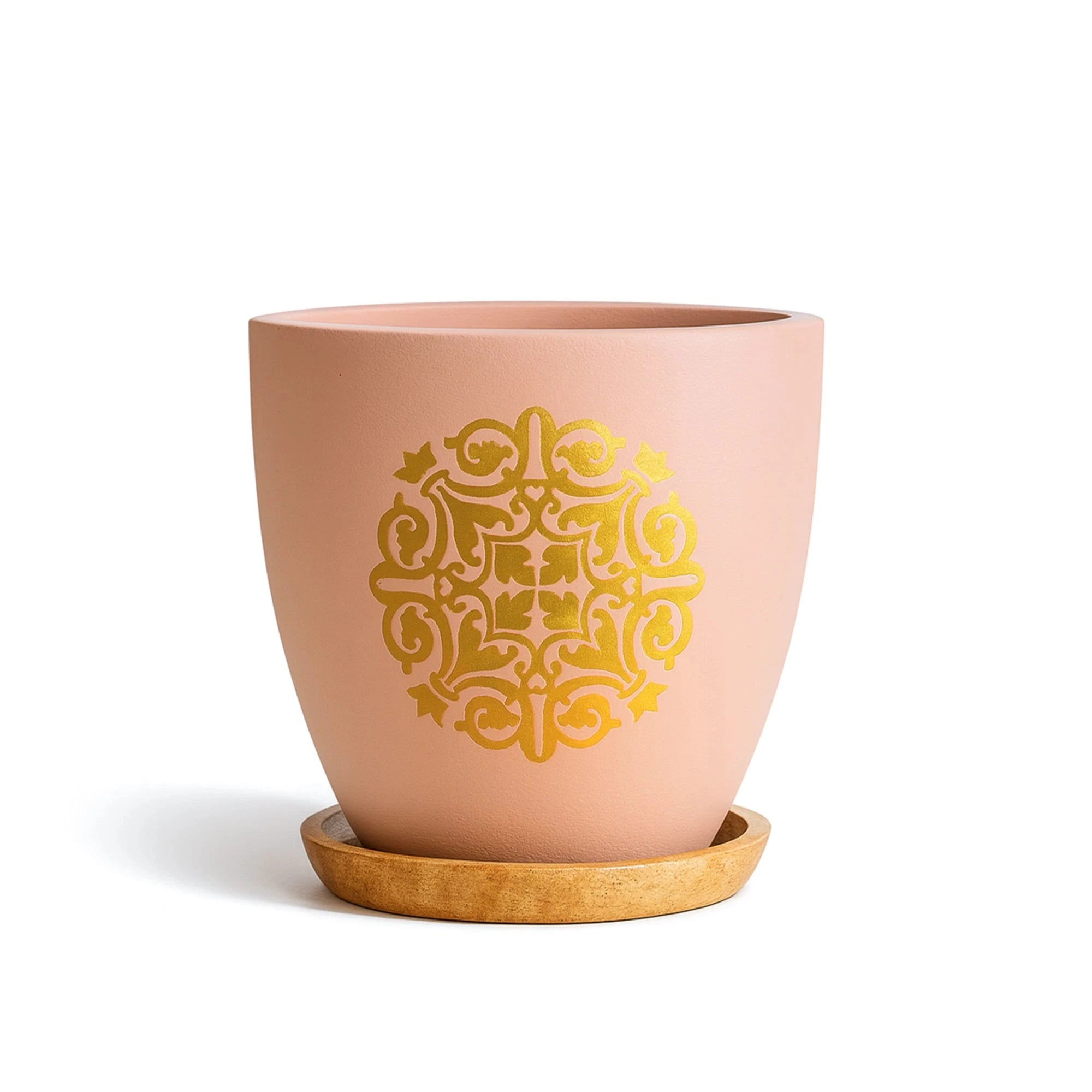 Motif Terracotta Pot With Wooden Saucer Urban Plant 