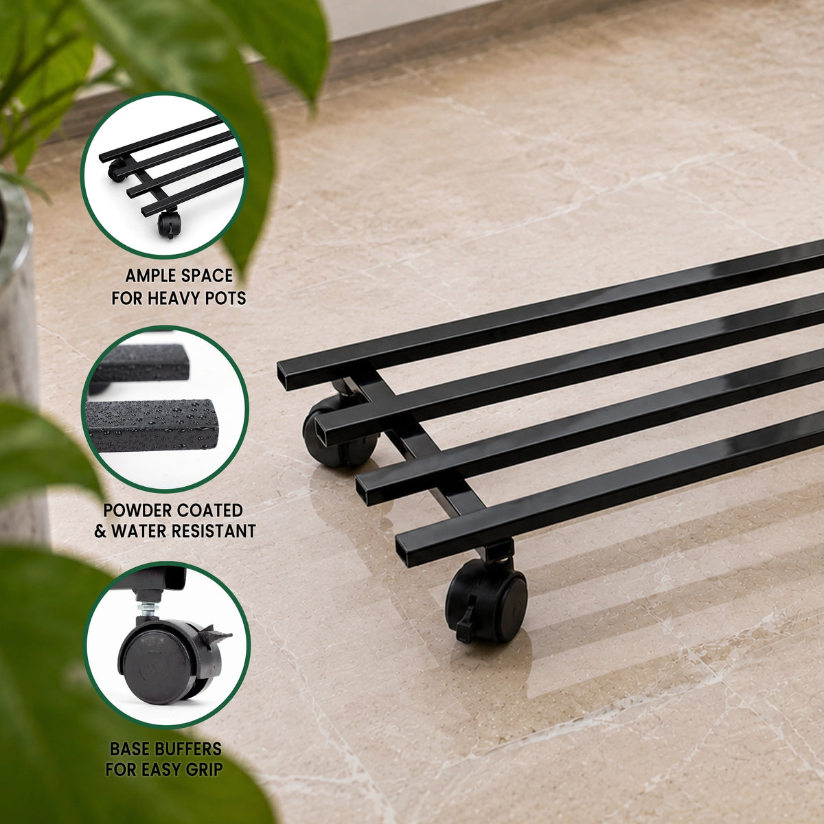 Urban Plant Rectangular Caddy with Wheel Rolling Plant Stand (Set of 4)