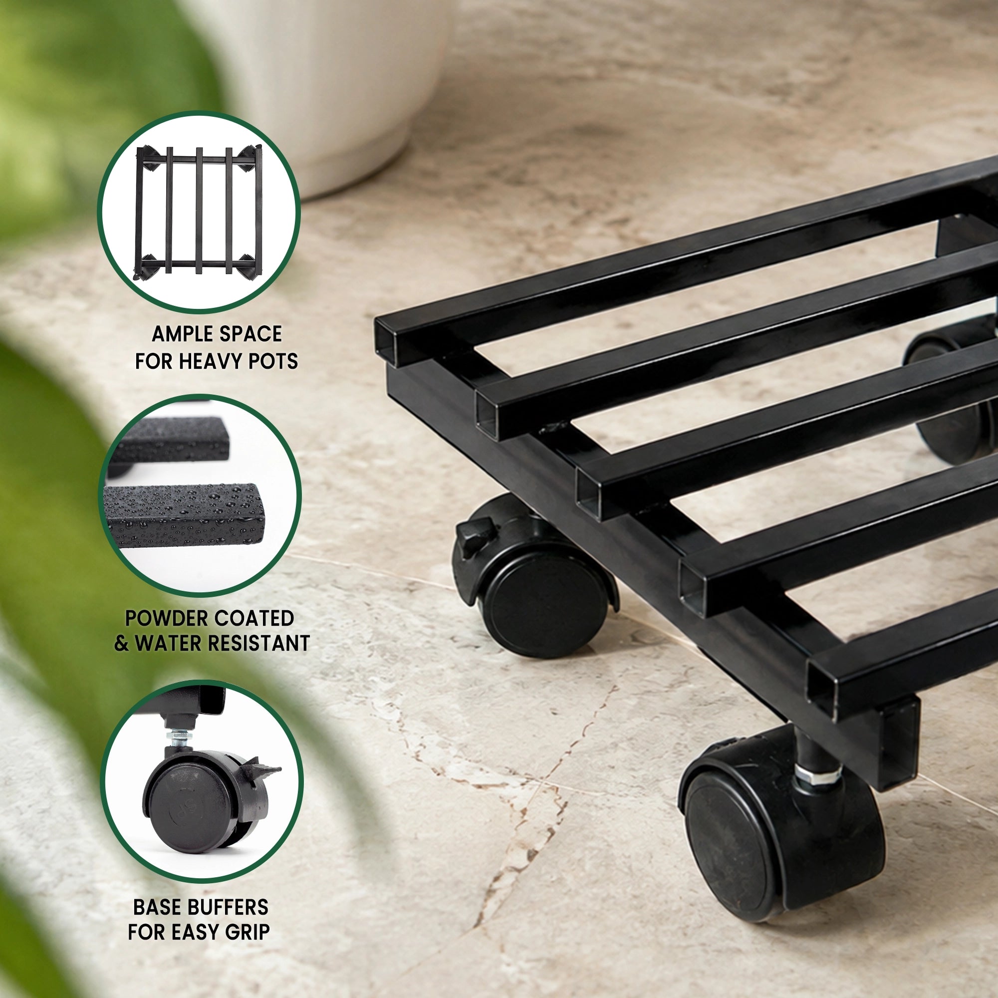 Urban Plant Square Caddy with Wheel Rolling Plant Stand (Set of 4)