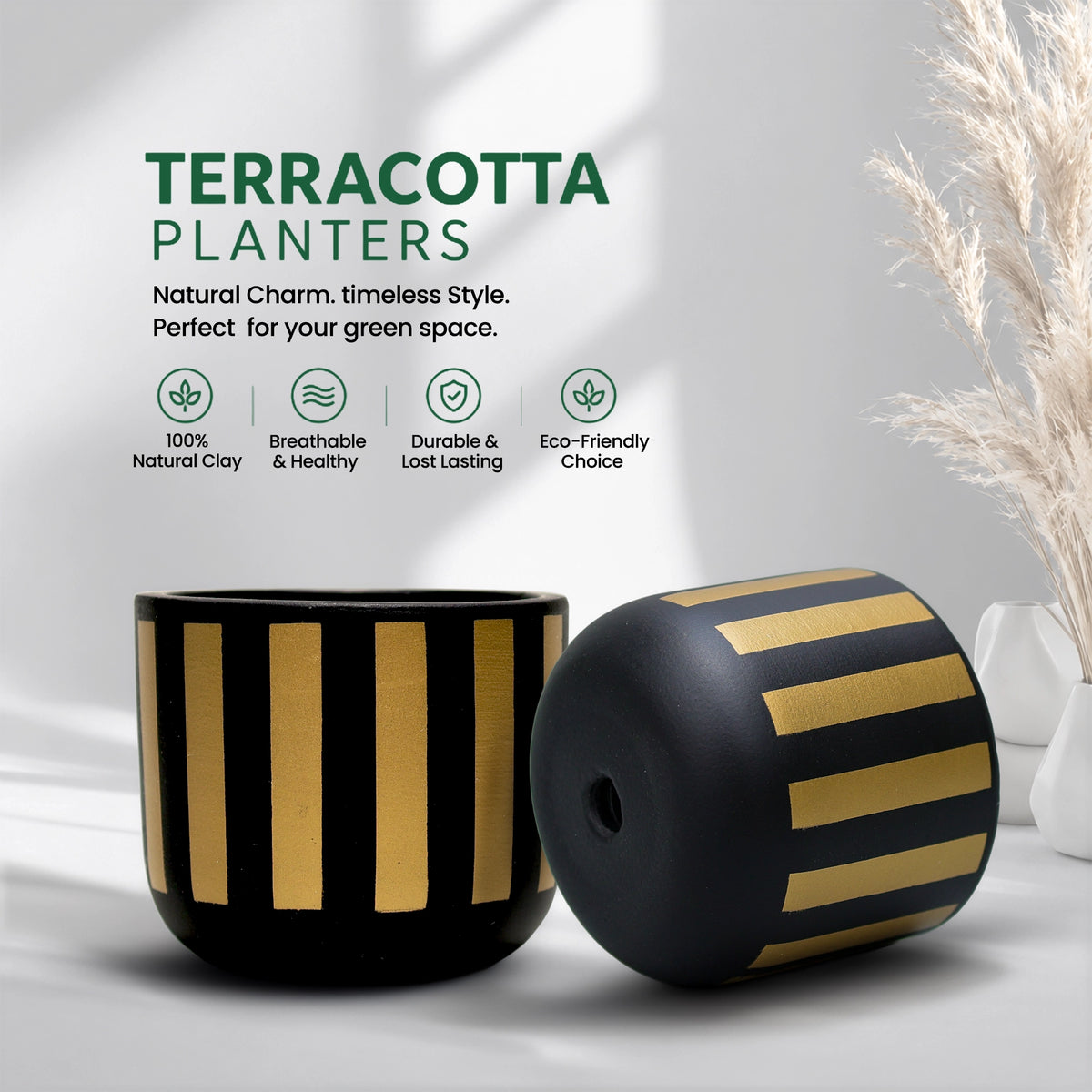 Urban Plant Neo Stripe Terracotta Pot Color Black Gold