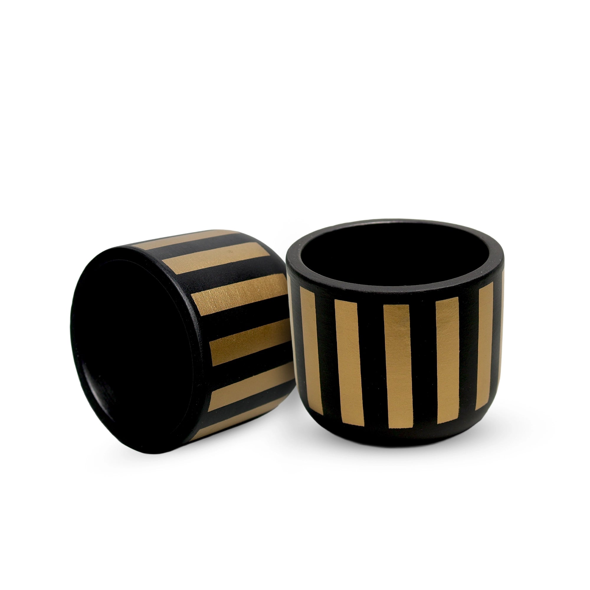 Neo Stripe Terracotta Pot in Black Gold with premium golden vertical stripe design by Urban Plant