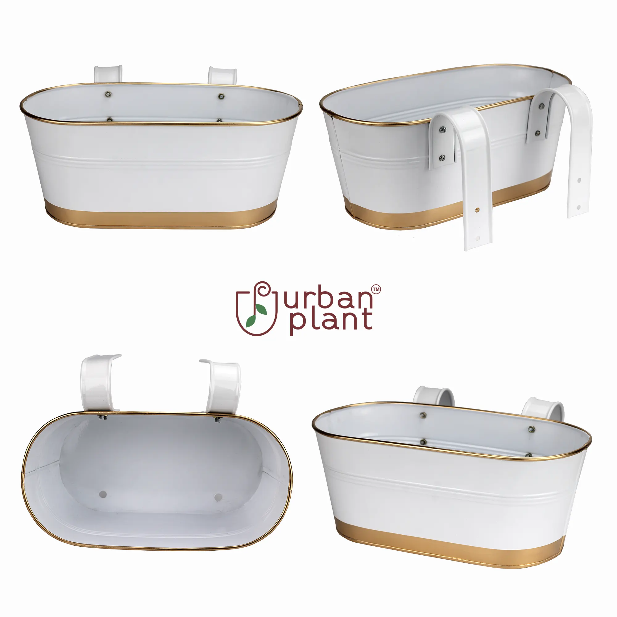 Hanging Planter Oval Shaped | Detachable Handle 12 Inch (White) (Set of 5) Oval Balcony Hanging Pot Urban Plant 