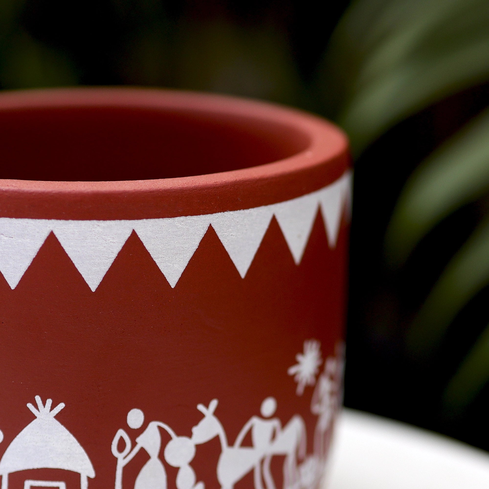 Virasat Terracotta Pot – Hand-Painted Tribal Design Planter for Indoor & Tabletop Plants pattern