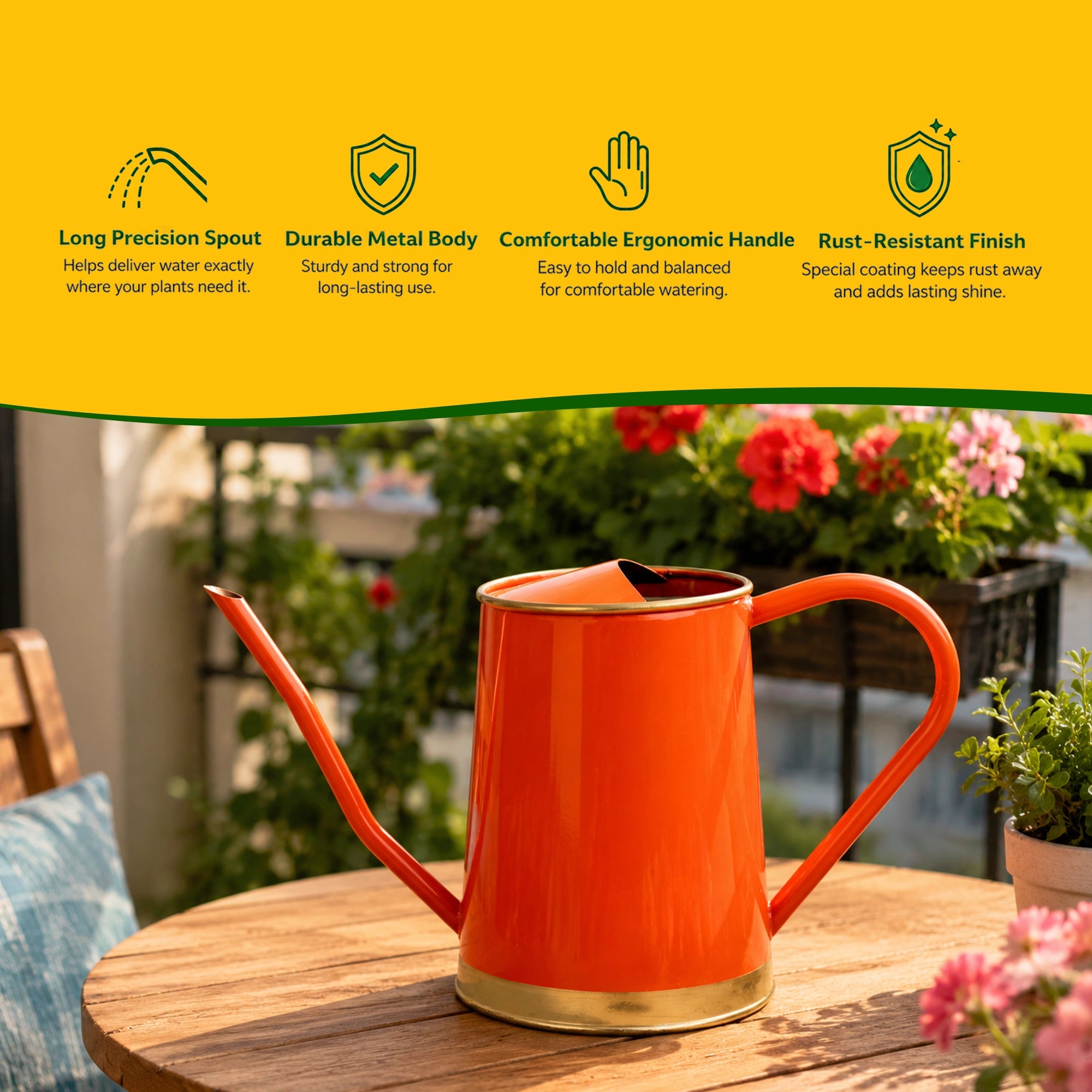 Urban Plant Metal Watering Can - 1.5 L for plants in orange color 